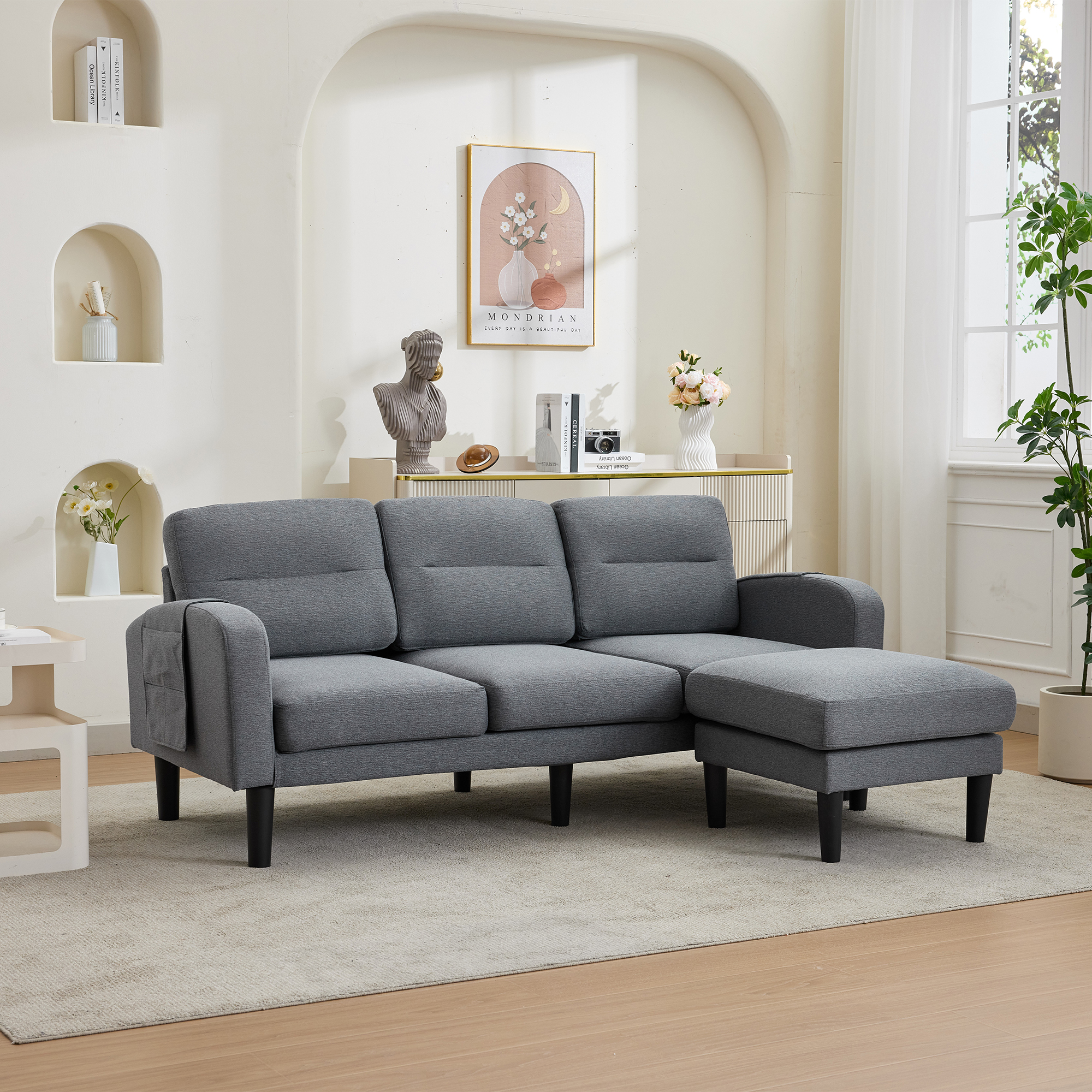 Grey Cotton And Linen Sofa Corner Sofa,L Shaped Couch,Modular Fiexible — image 4