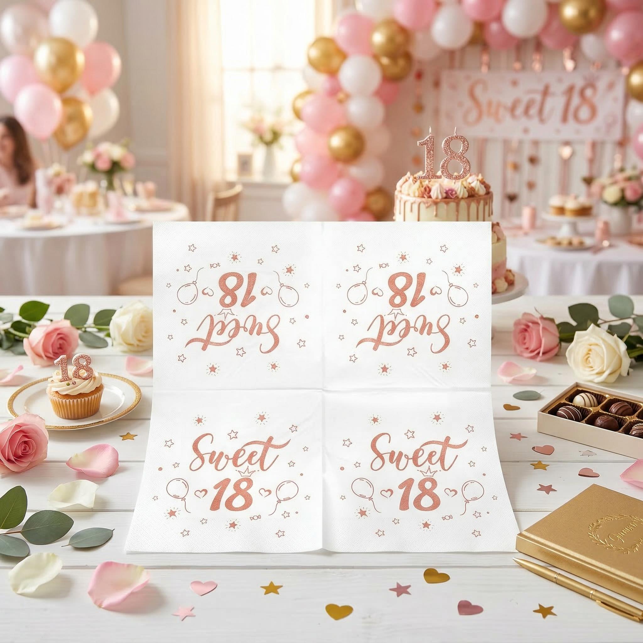 18th Birthday Napkins, 40-Pack, Pink-Patterned Napkins For Anniversary Parties, 3-Ply Table Decor For Birthday