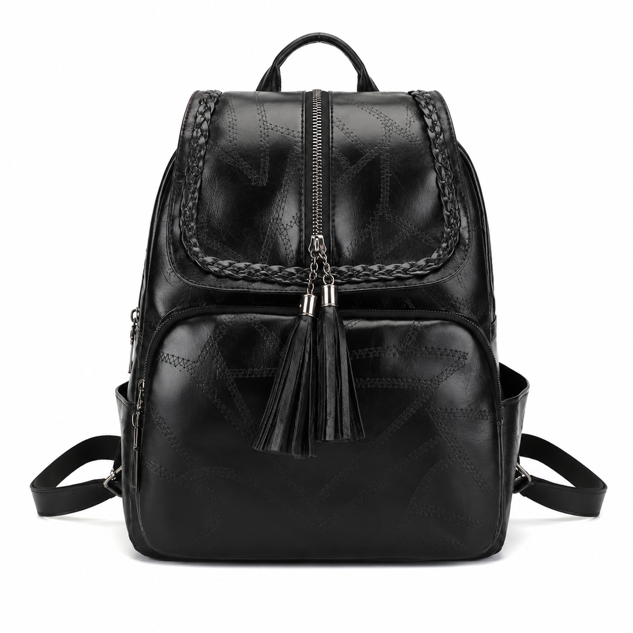 Black Soft Leather Backpack For Women - Large Capacity Tassel Casual Commuter Travel Bag