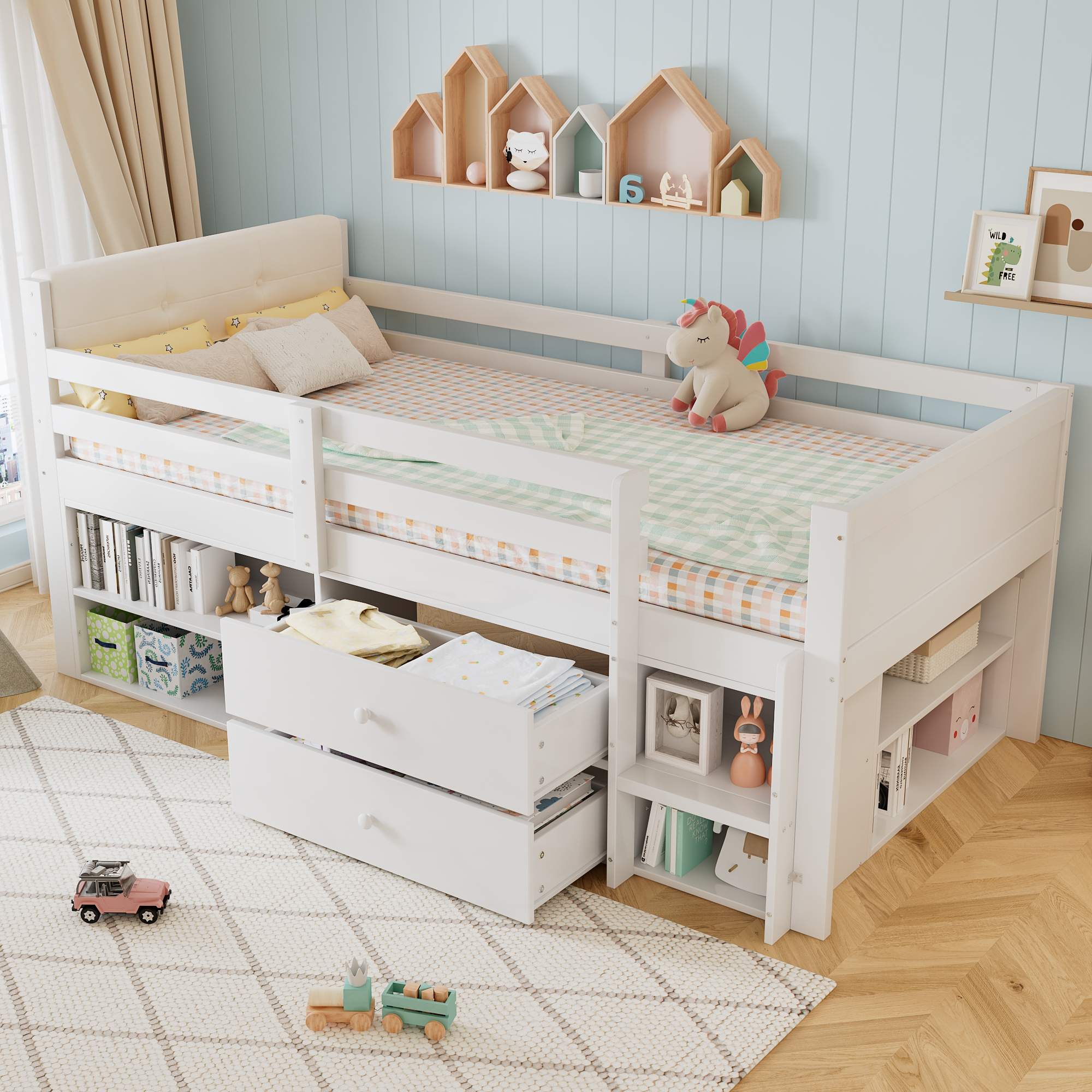 Wooden Bed, Storage , Children's 3ft Single 90x190cm, Safety Guardrail, Two — image 4
