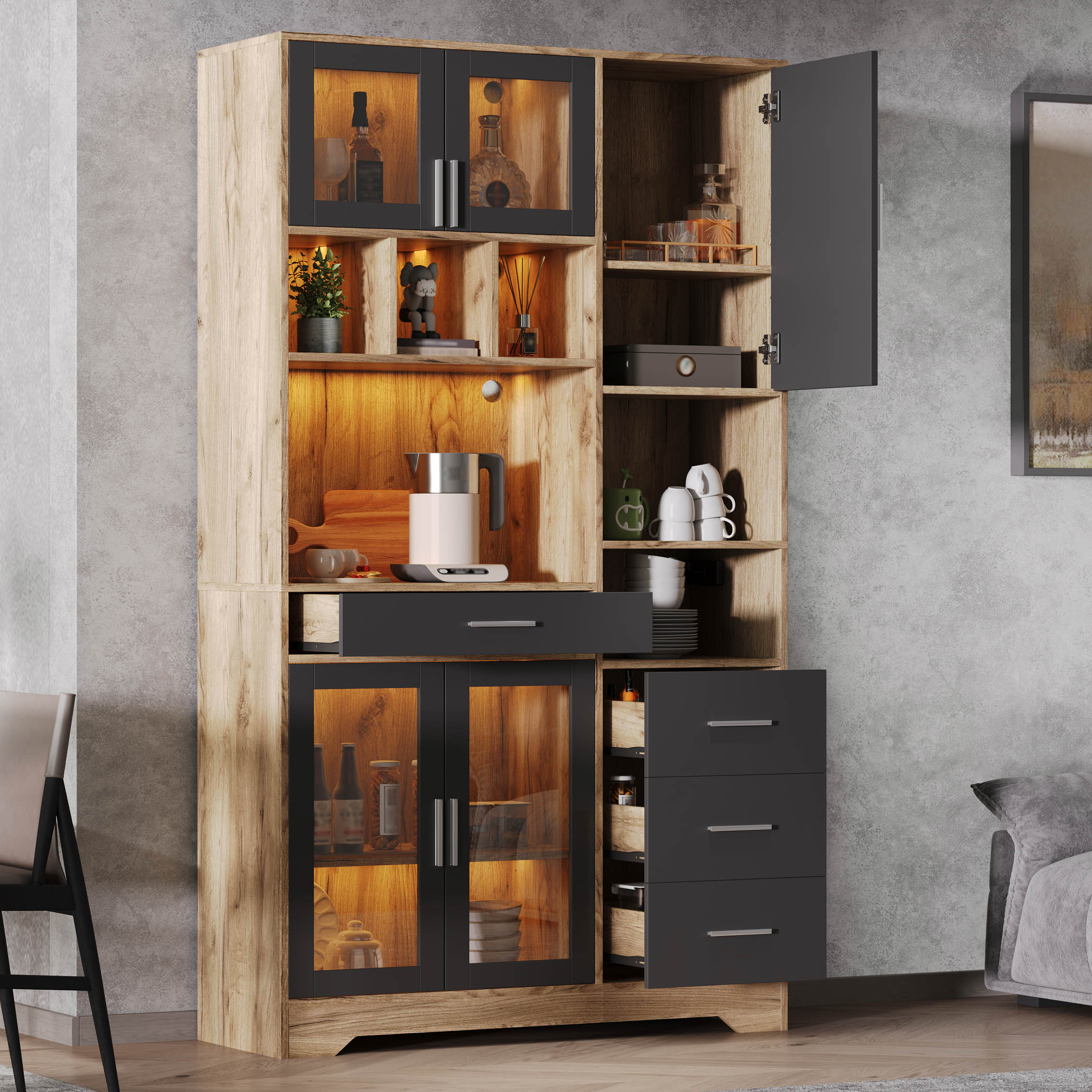Kitchen Cabinet, Tall Storage Unit And Display With Adjustable Shelves — image 5