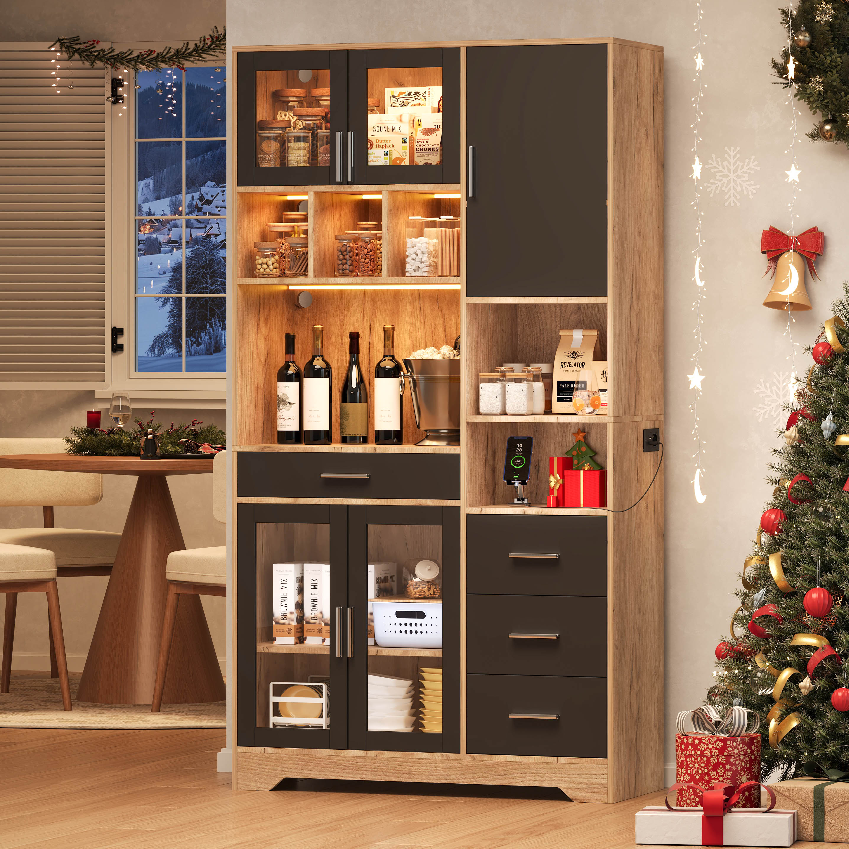 Kitchen Cabinet, Tall Storage Unit And Display With Adjustable Shelves — image 2