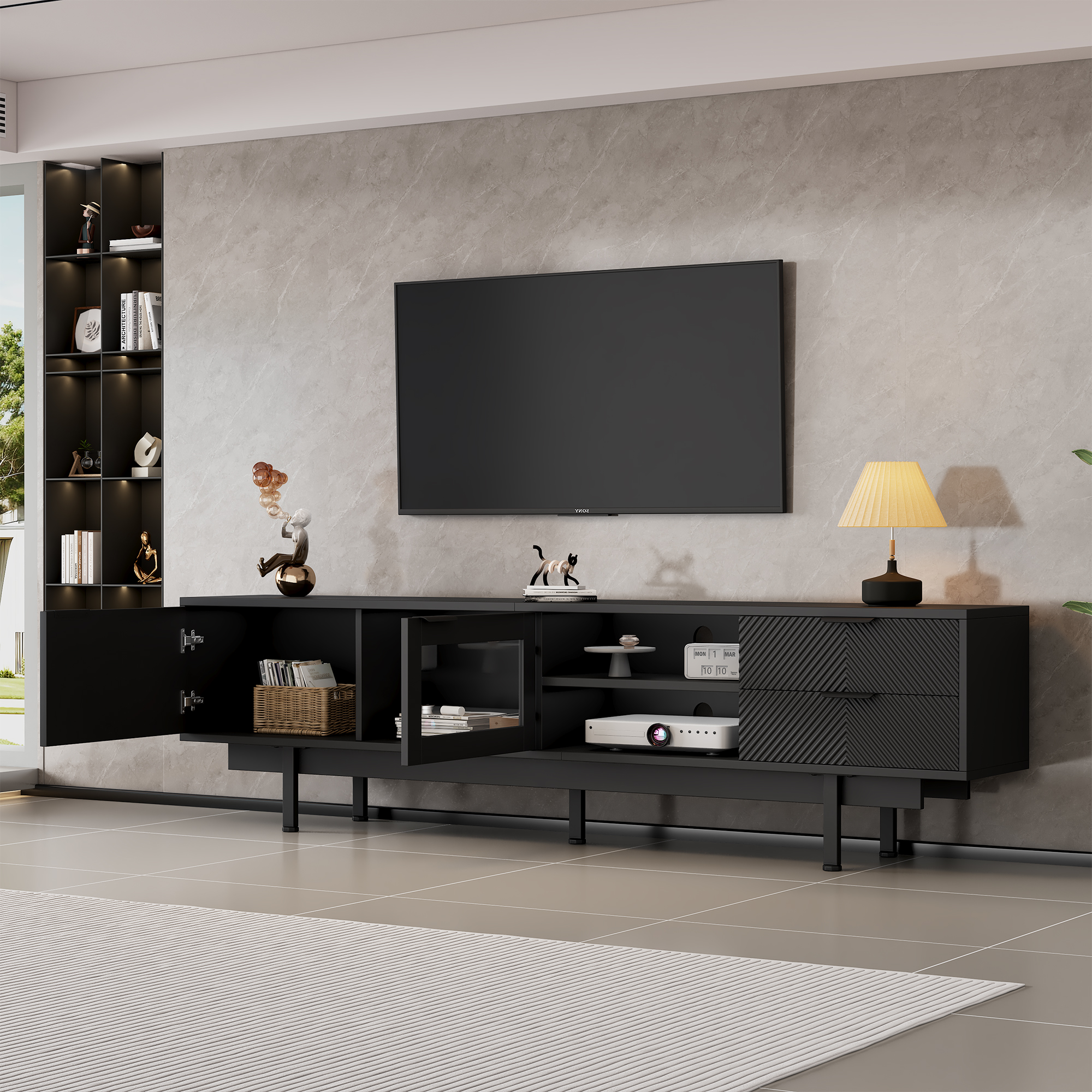200x40x50.5 Cm Modern Minimalist Style Black TV Unit TV Cabinet Stand Sideboard — image 2