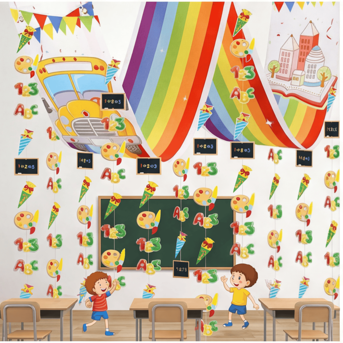 First Day Of School Decorations, Back-to-School Decorations, Complete Set With Pins, String, And Hanging Decorations For Classrooms And Back-to-School Party, Colorful Back-to-School Decor Package