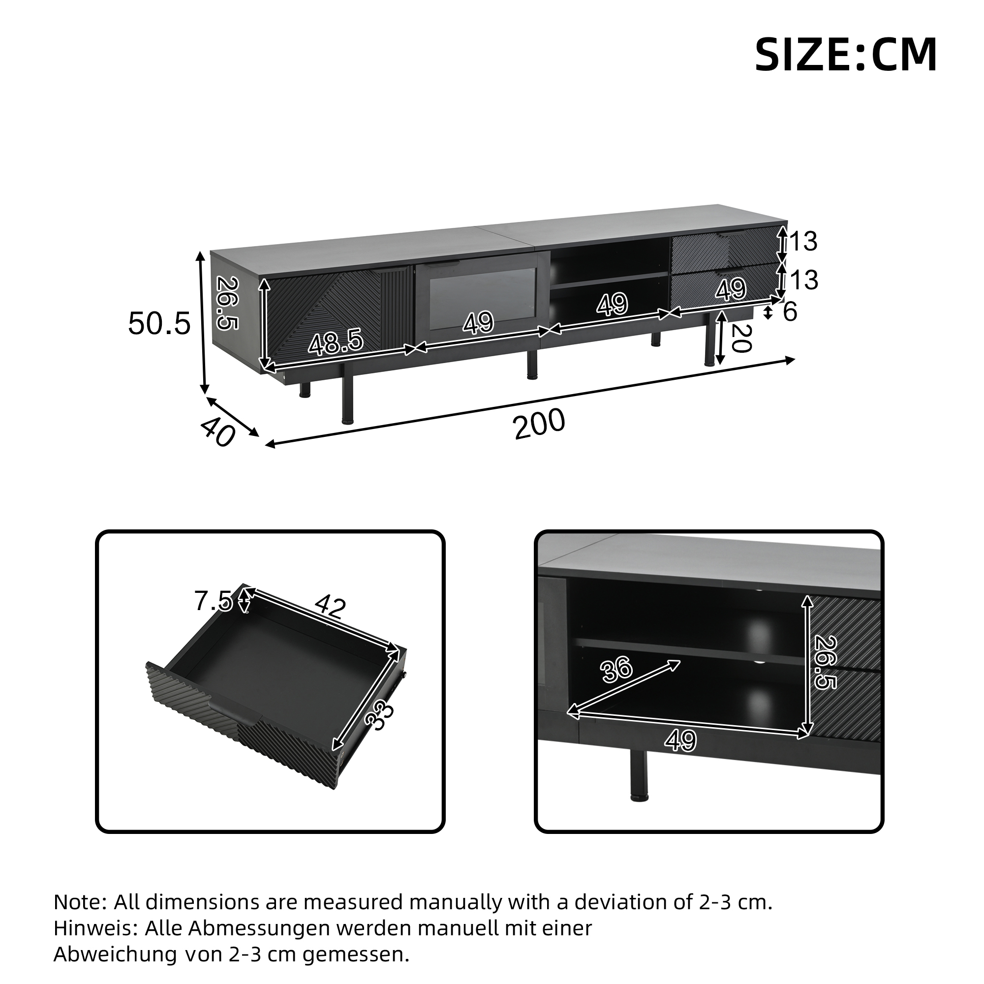 200x40x50.5 Cm Modern Minimalist Style Black TV Unit TV Cabinet Stand Sideboard — image 5