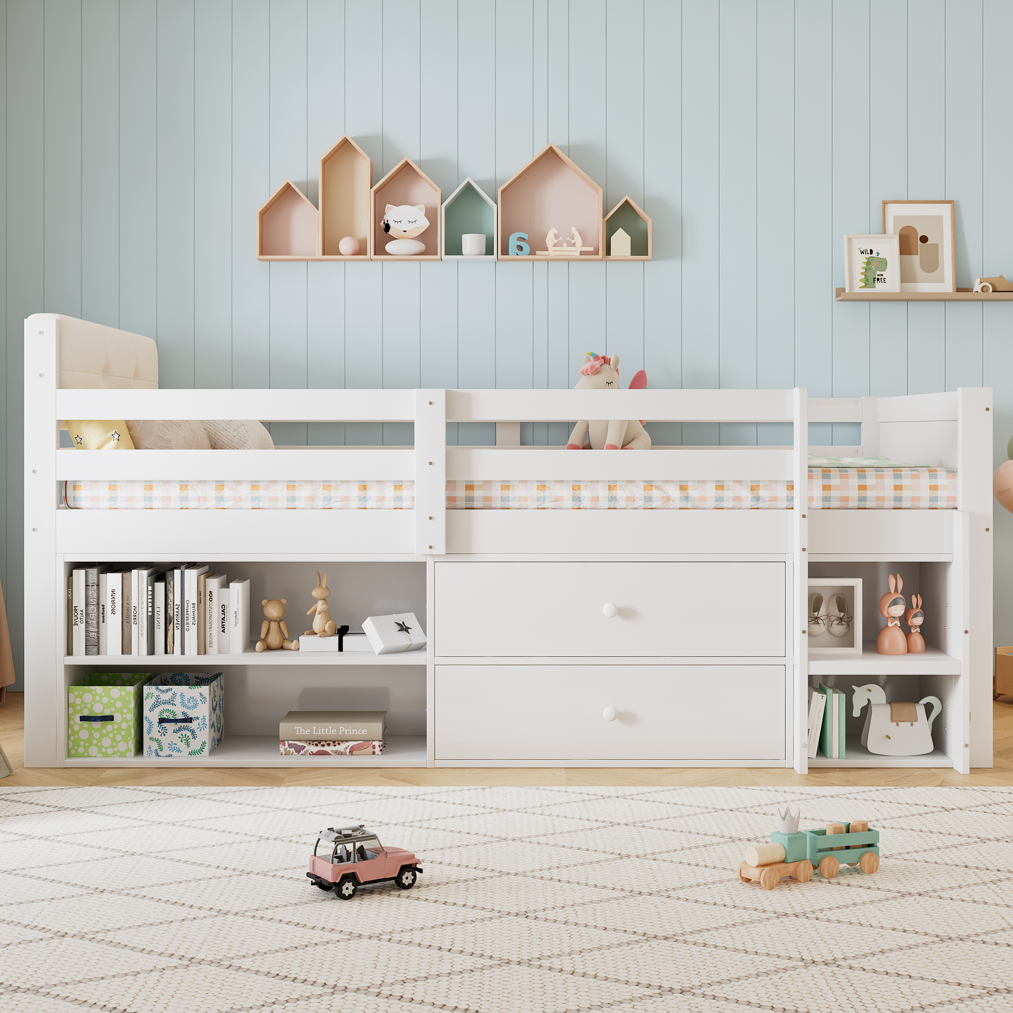 Wooden Bed, Storage , Children's 3ft Single 90x190cm, Safety Guardrail, Two — image 5
