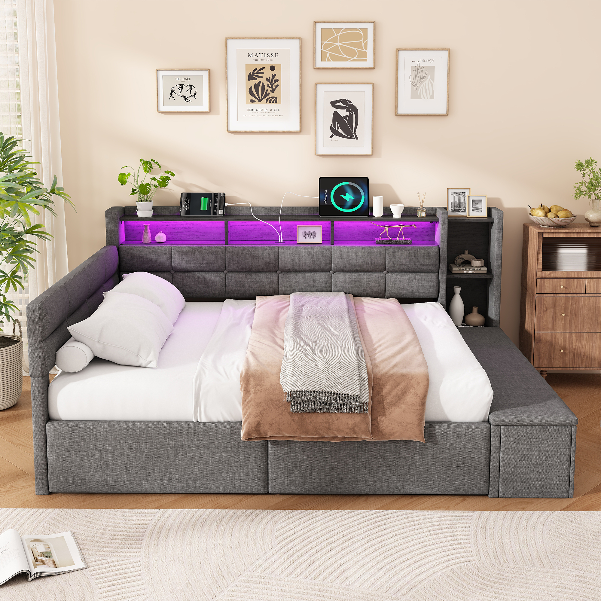 Upholstered Bed, 4ft6 Double 135x190cm, With Side Rails On The Two Comfortable — image 2