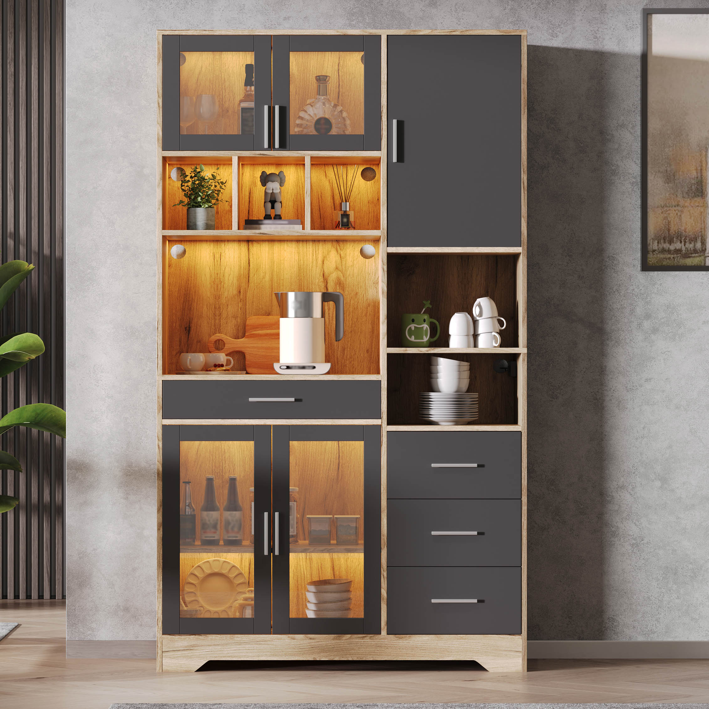 Kitchen Cabinet, Tall Storage Unit And Display With Adjustable Shelves — image 4