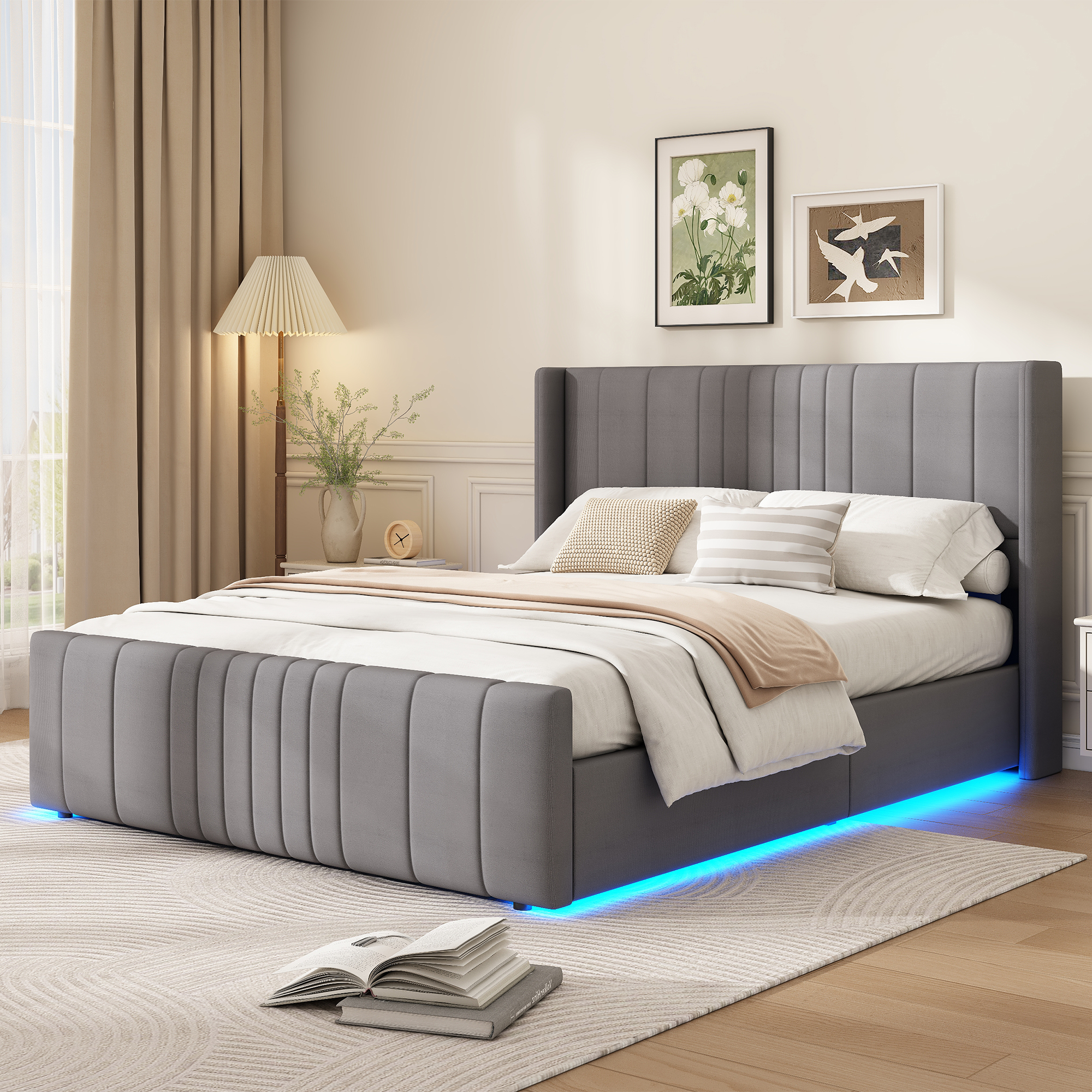 Upholstered Bed, Ottoman Hydraulic With Storage Function, LED Lighting4ft6 — image 5