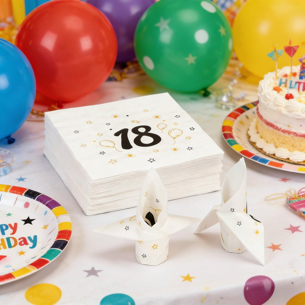 18th Birthday Napkins, 40-Pack, Black And Gold Party Napkins With “18” Design, Elegant Table Decor For A Retro