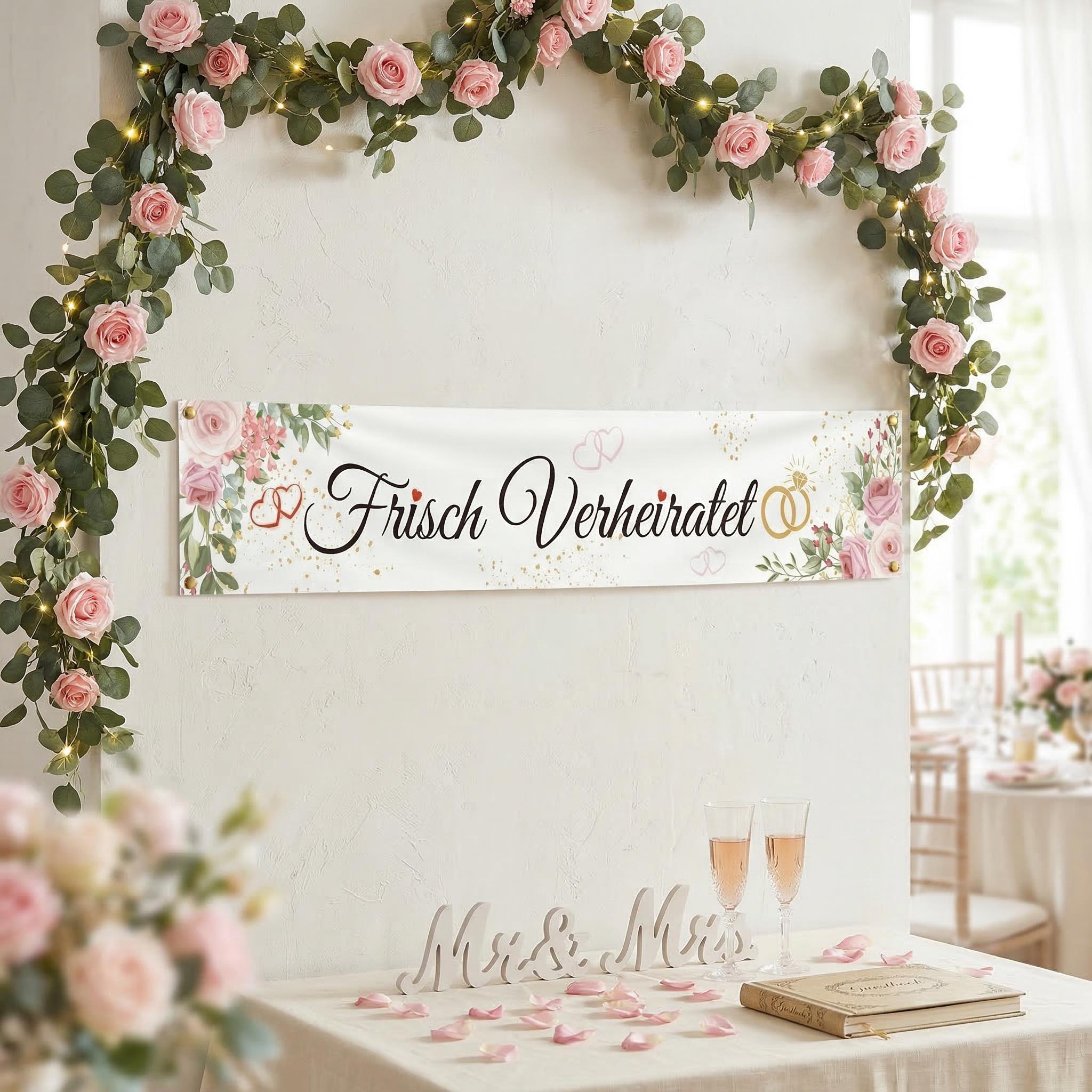 Wedding Banner With Green Leaves, Large Paper Pennant Garland For Wedding Decorations, Natural Leaf Design For
