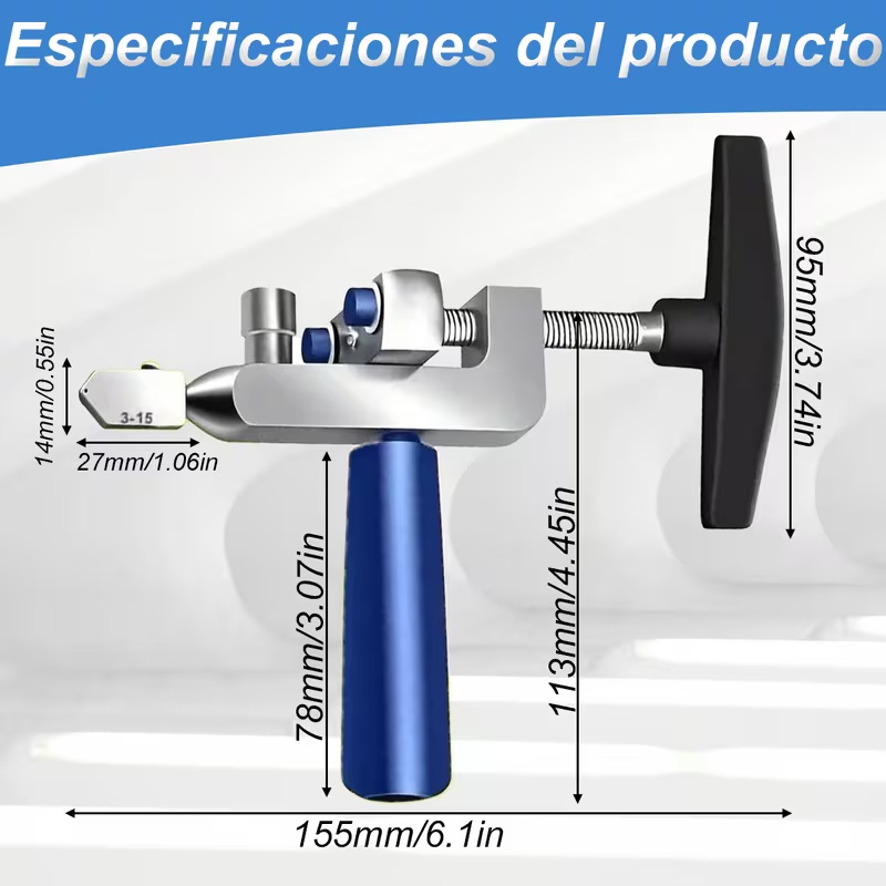 Conjunto de ferramentas de abertura de limite de metal prateado e azul com acessórios de alça, em caixa