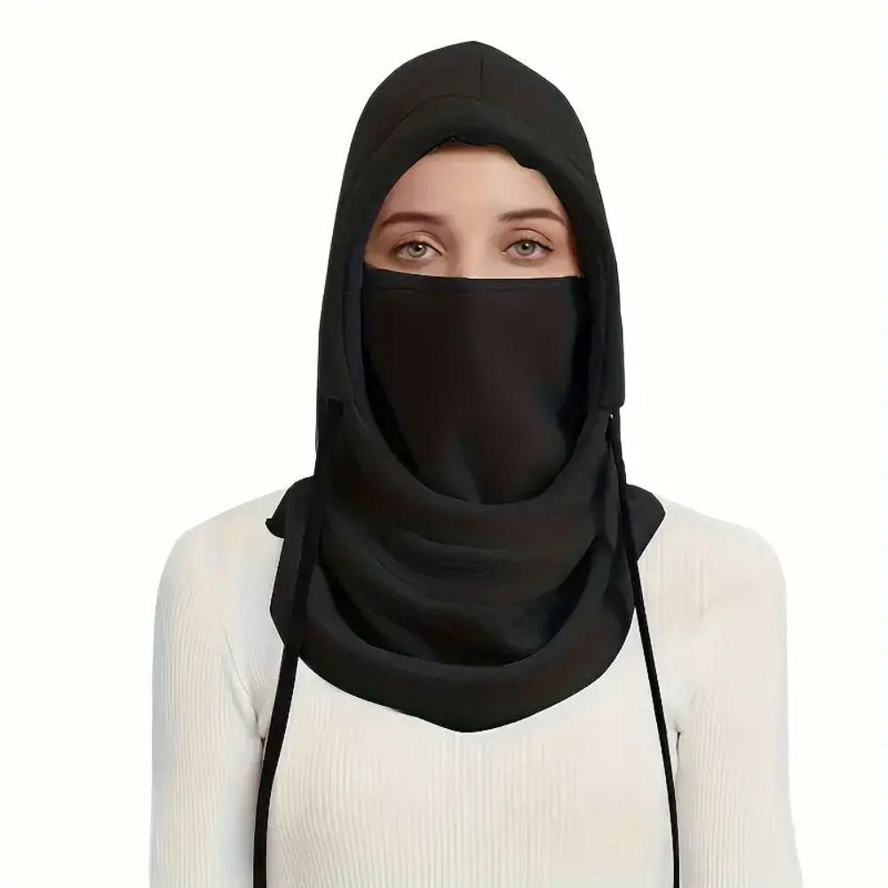 Black Hooded Neck Gaiter Face Mask - Winter Windproof Warm Outdoor Cycling Scarf