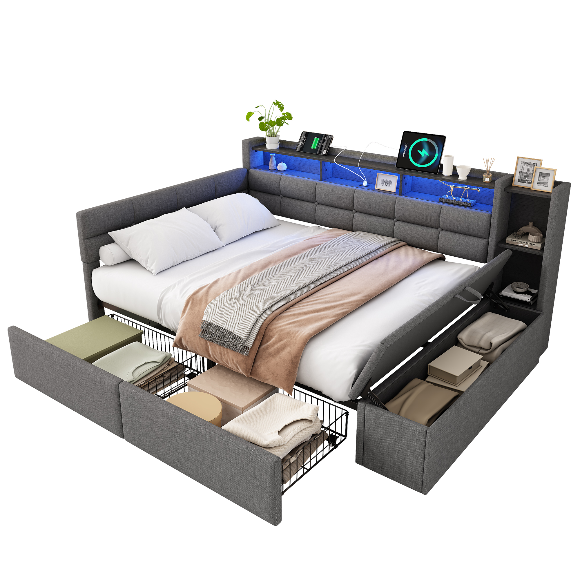 Upholstered Bed, 4ft6 Double 135x190cm, With Side Rails On The Two Comfortable — image 5