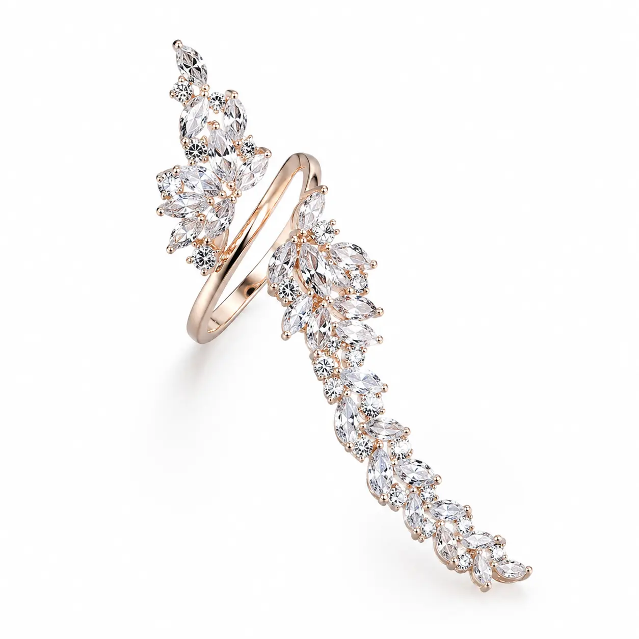 Ring Bracelet All-in-one Rhinestone Flower Hand Jewelry