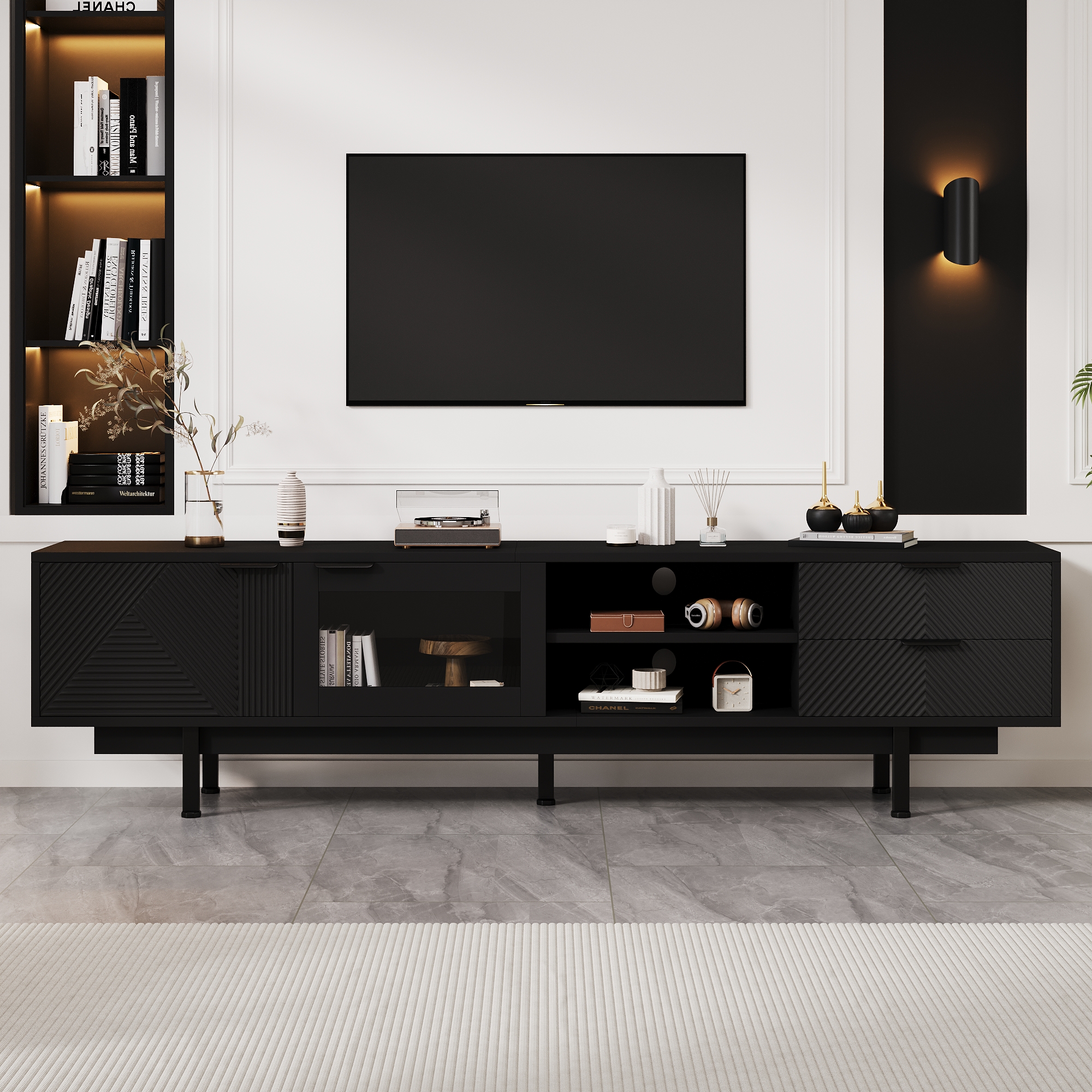 200x40x50.5 Cm Modern Minimalist Style Black TV Unit TV Cabinet Stand Sideboard — image 4
