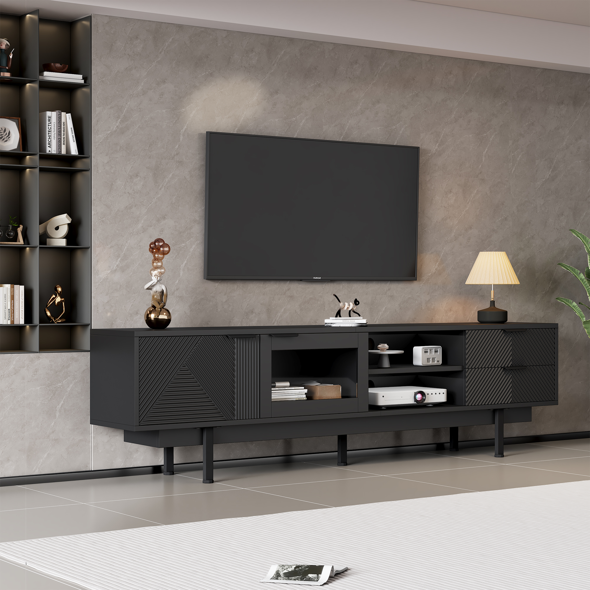 200x40x50.5 Cm Modern Minimalist Style Black TV Unit TV Cabinet Stand Sideboard — image 3
