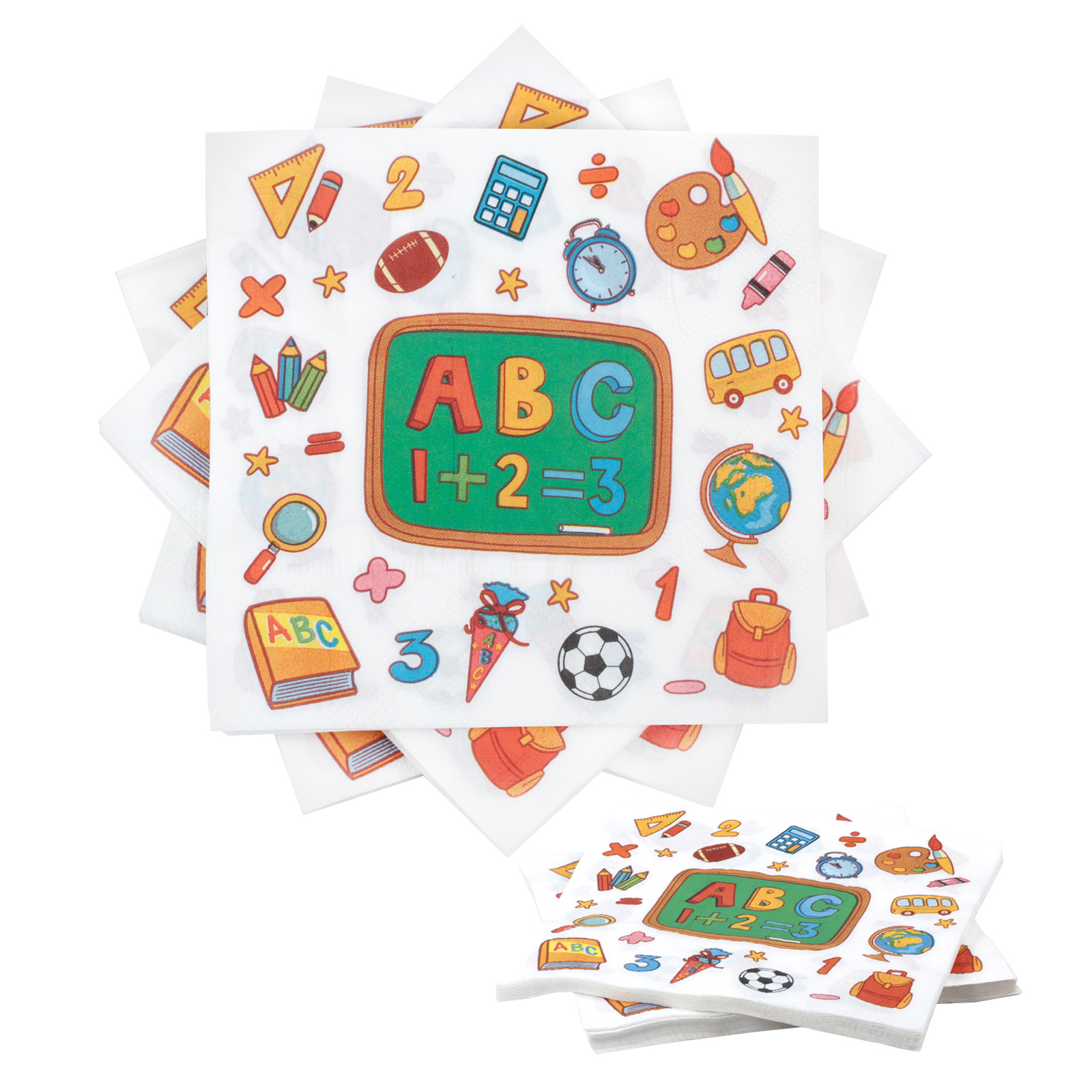 40 Back-to-School Napkins With First-Day-of-School Motifs, Festive 3-Ply White Table Napkins, Matching Paper N