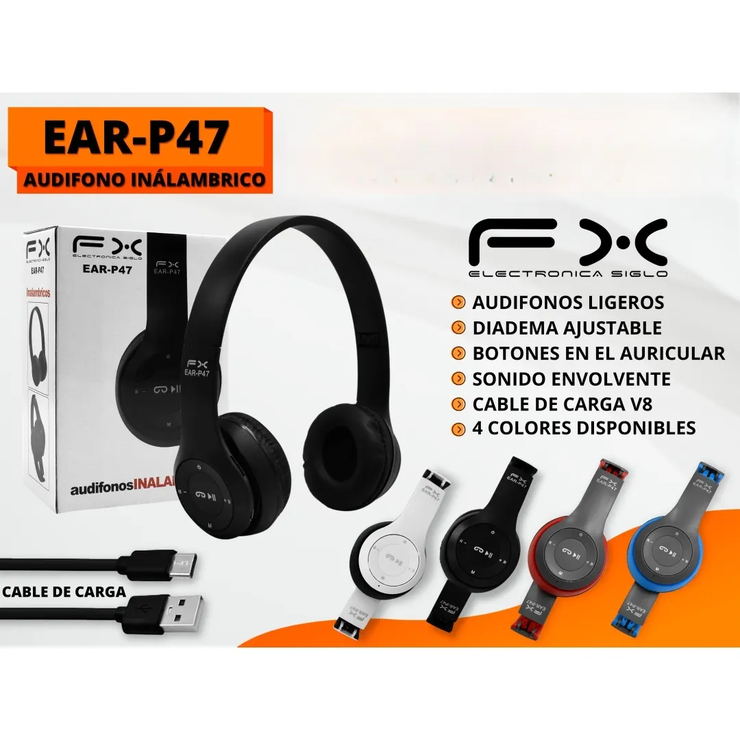P47 White Wireless Headset - Adjustable, Lightweight