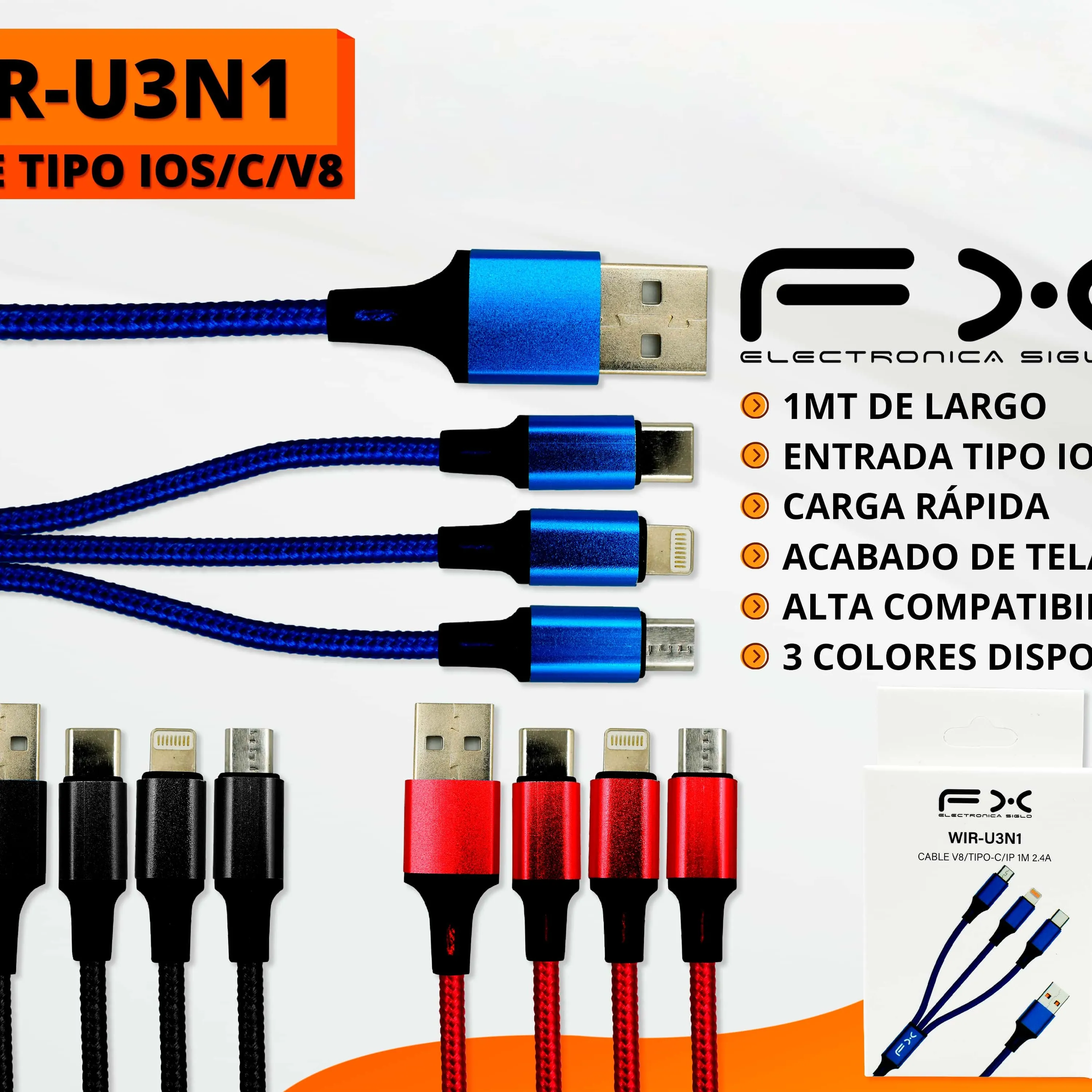 Three-in-one Charging Cable Type-c ios v8 Interface