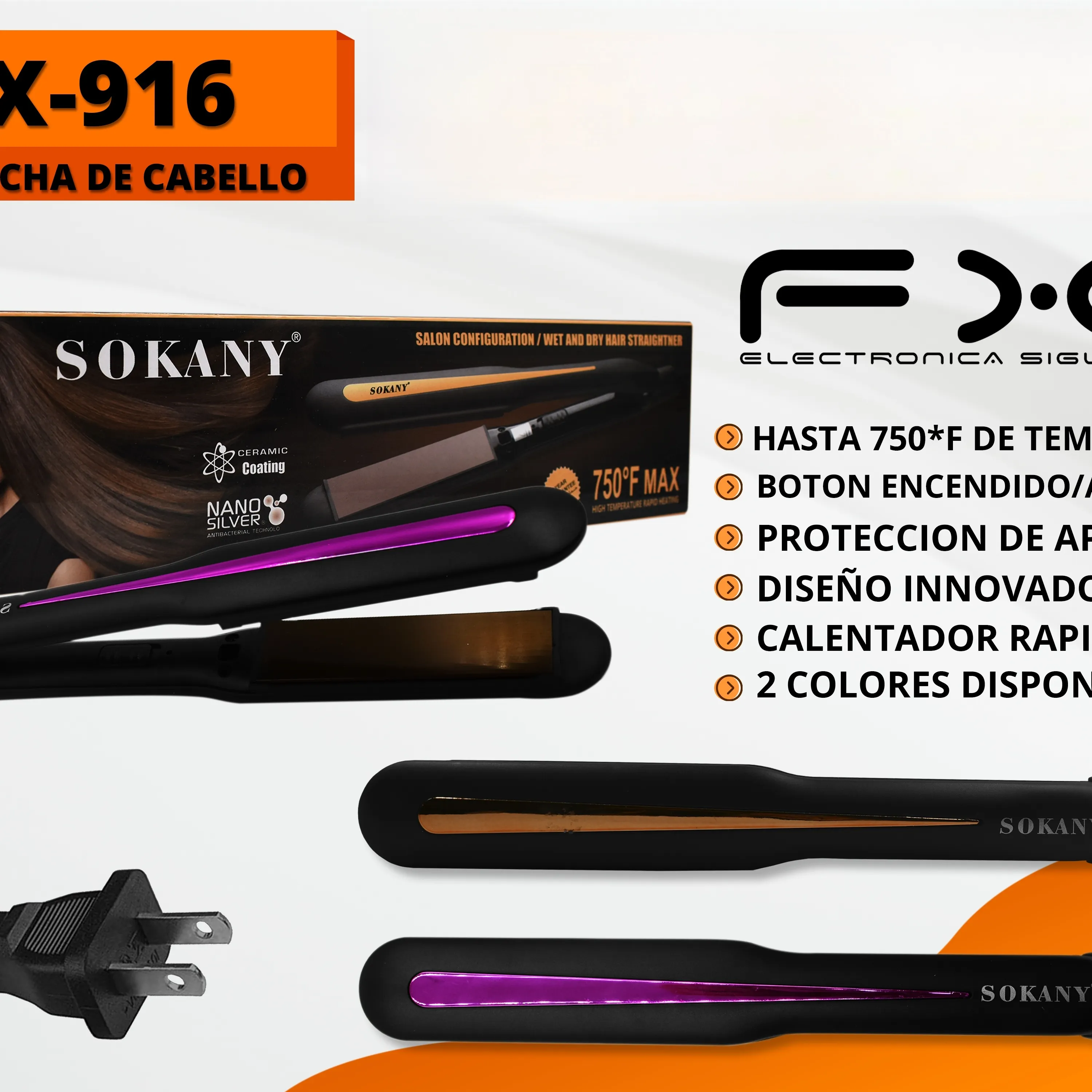 Orange Ceramic Coated Hair Straightener - Home