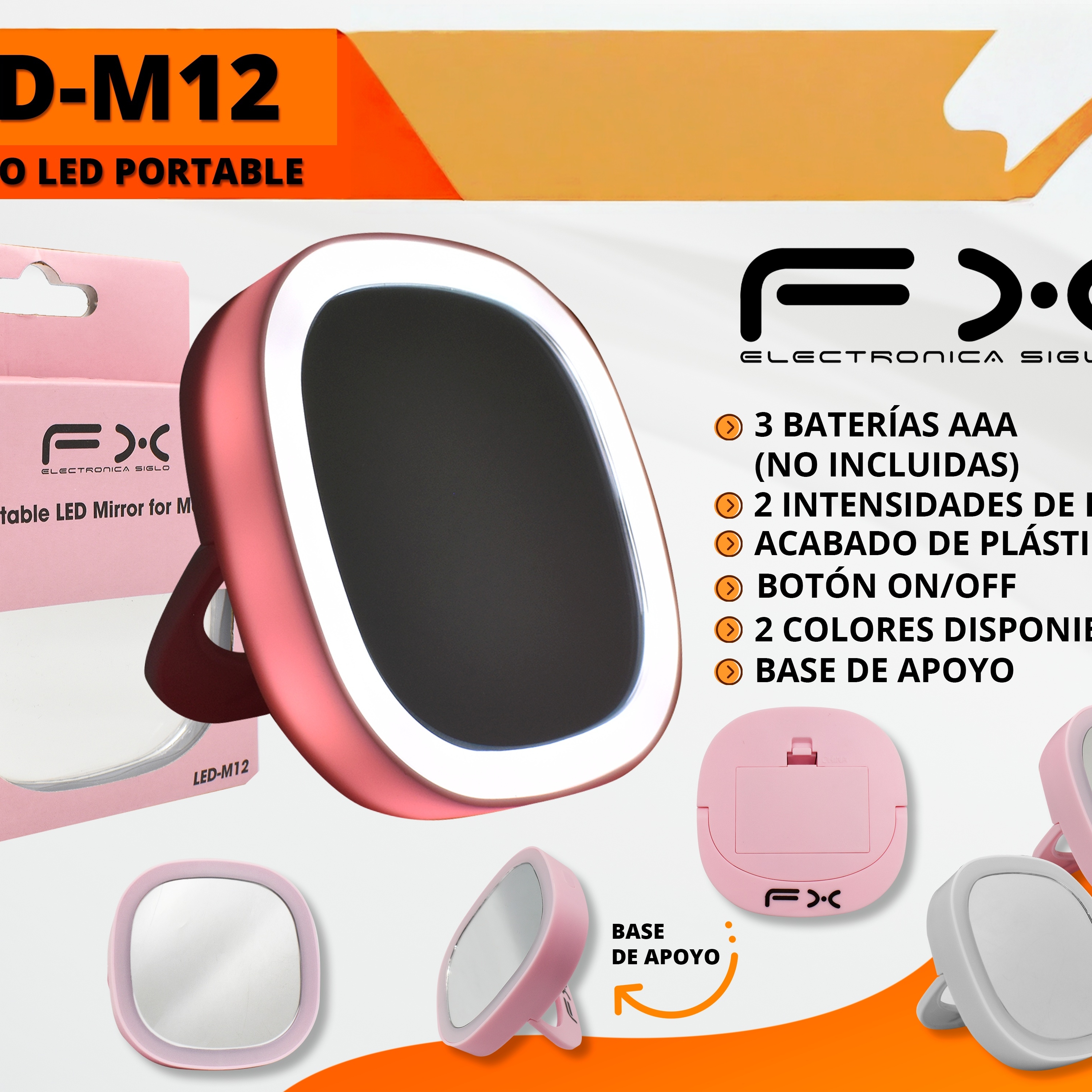 Portable Led Makeup Mirror Pink Two-level Brightness Desktop Battery Model