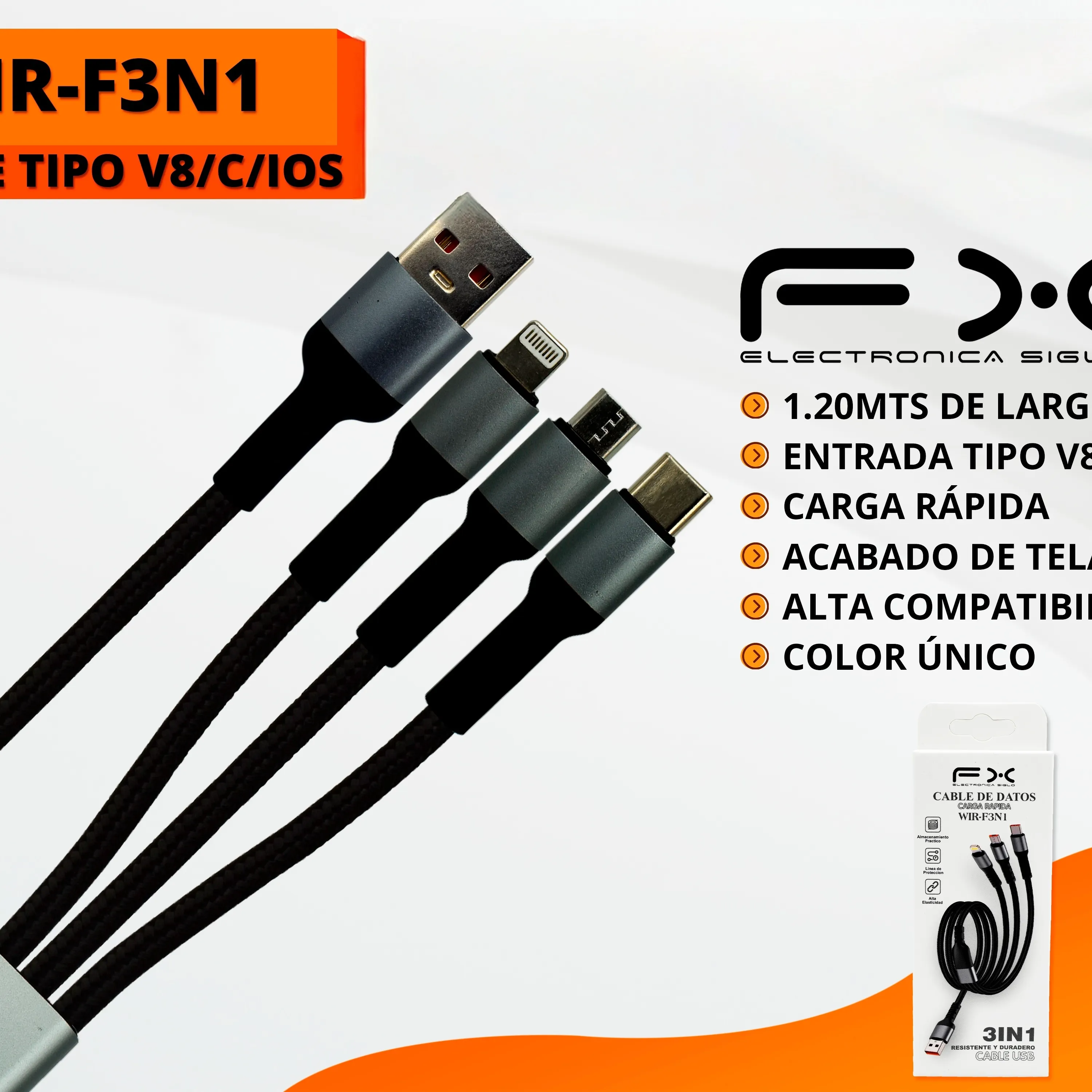 Three-in-one Data Cable V8type-cios Interface Fast Charging