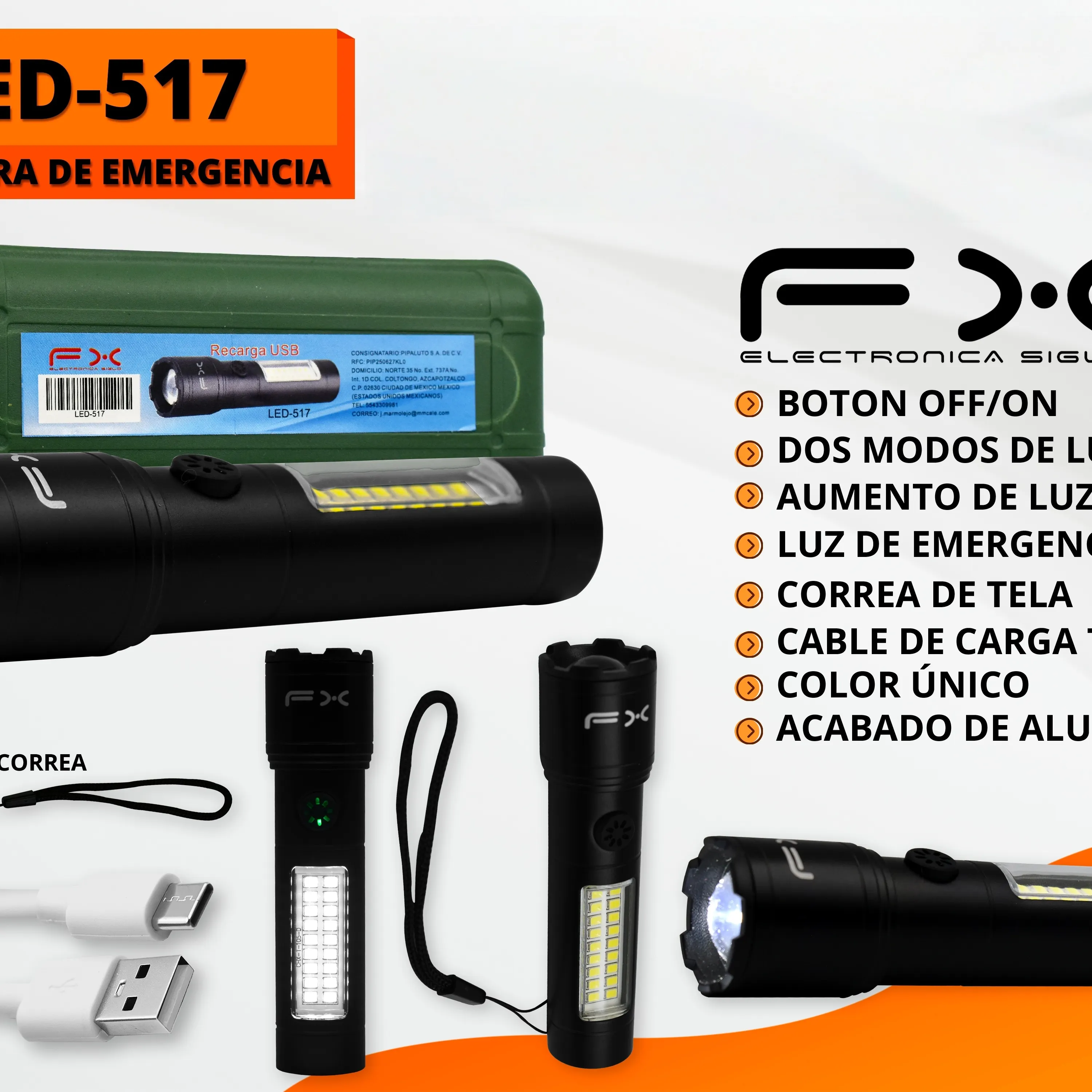 Emergency Flashlight Solar Power Storage Dual Lighting
