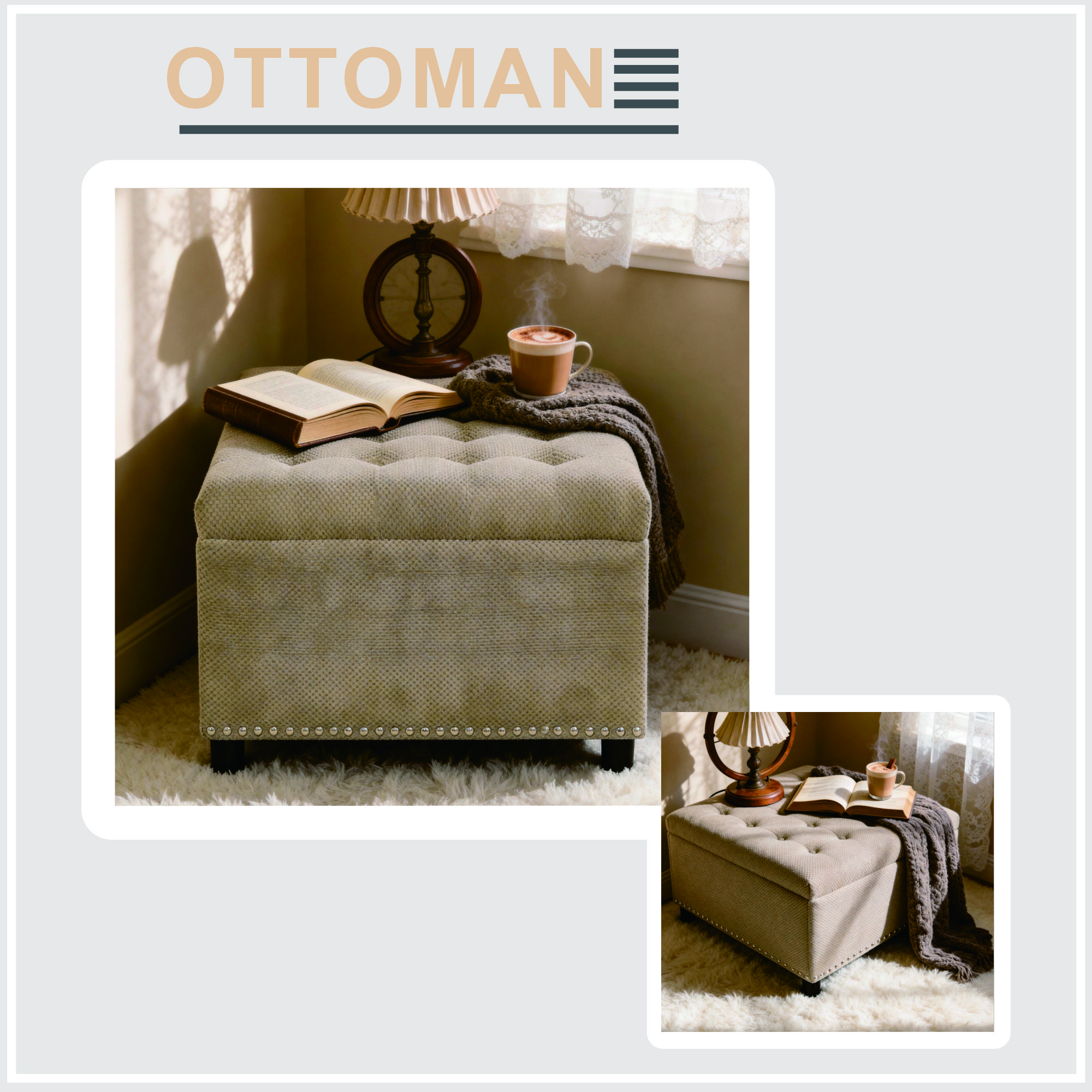 Square Storage Ottoman, Small Space Furniture, Home Decor,Camel — image 2
