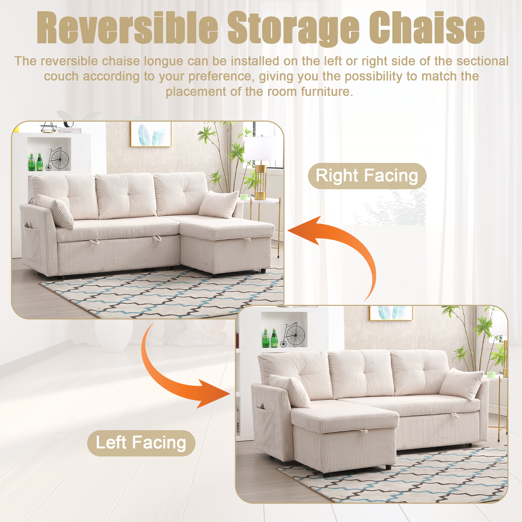 GOMYWAY Sectional Sleeper Sofa With Pull Out Bed, L Shape Convertible Couch — image 2