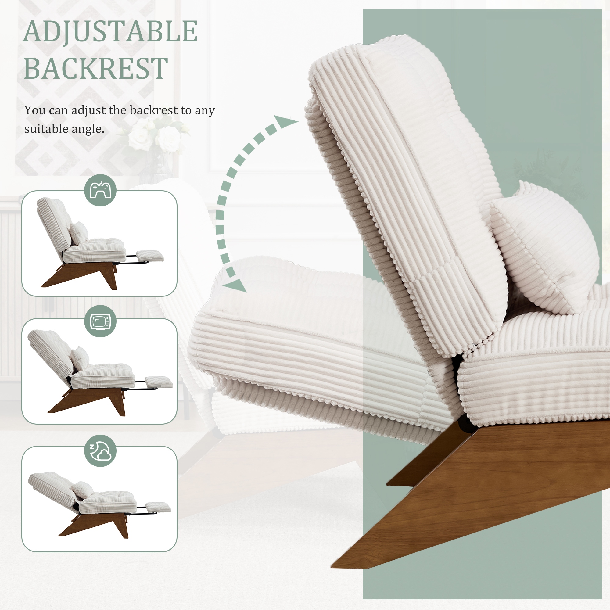 GOMYWAY Accent Chair With Integrated Foldable Ottoman