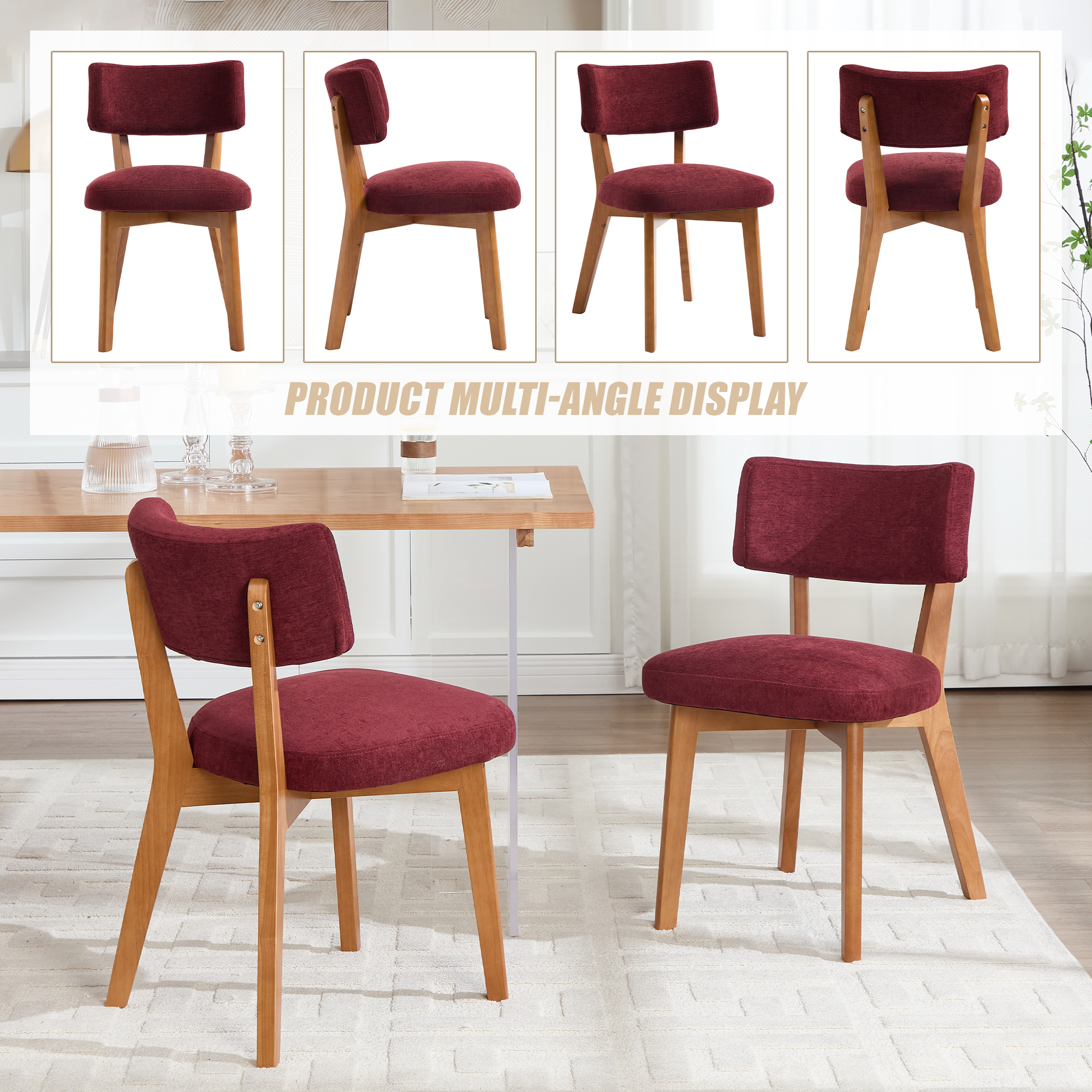 GOMYWAY Mid-Century Modern Dining Chairs Set Of 2, Upholstered Mid-Back Armless — image 3
