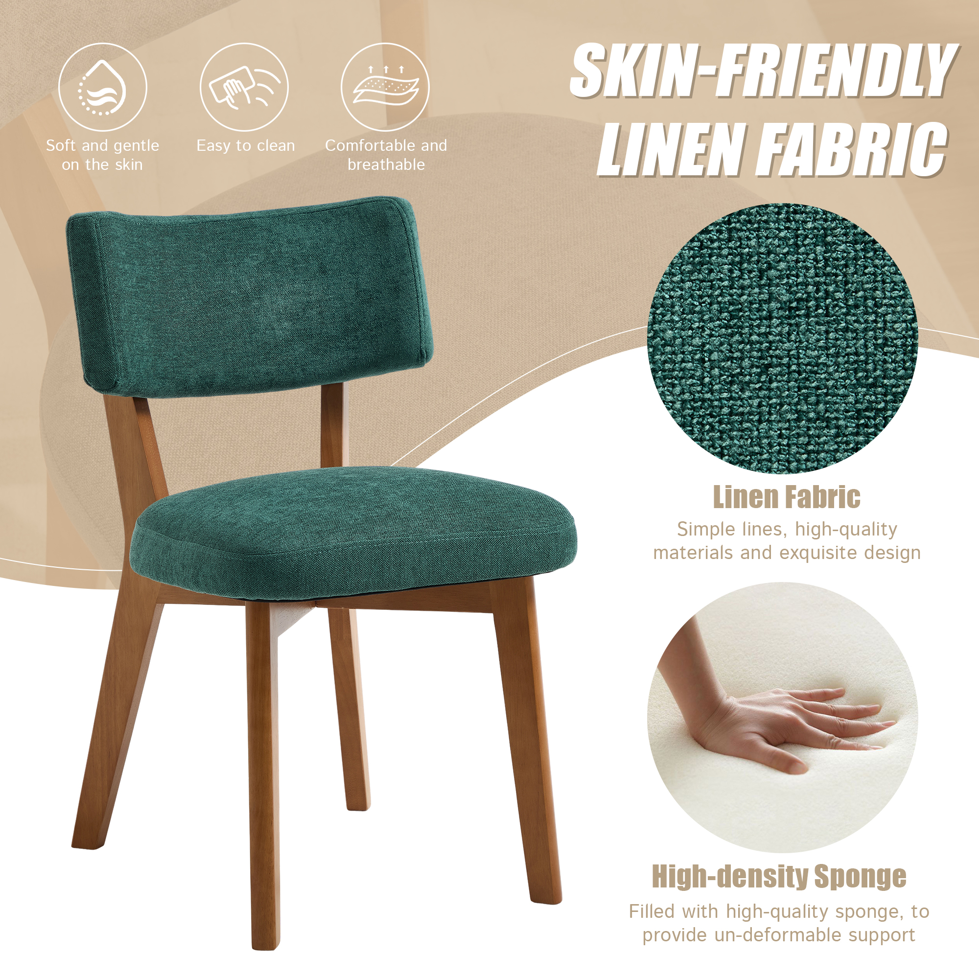 GOMYWAY Mid-Century Modern Dining Chairs Set Of 2, Upholstered Mid-Back Armless