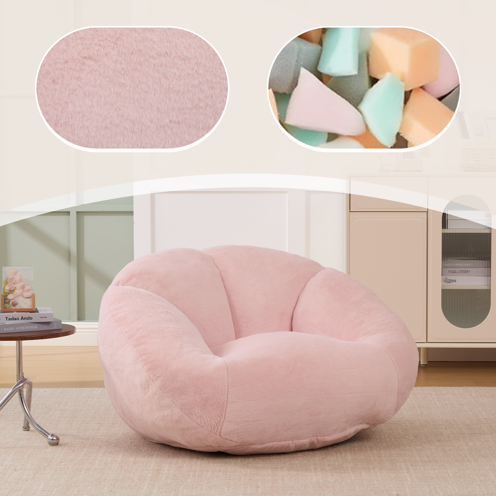 GOMYWAY Bean Bag Chair, Shell-Shaped Bean Bag Couch For Adults, Giant Bean Sofa With High-Rebound Memory Foam, Chair With Faux Fur Removable Cover, Big Sofa For Reading, Gaming. 1