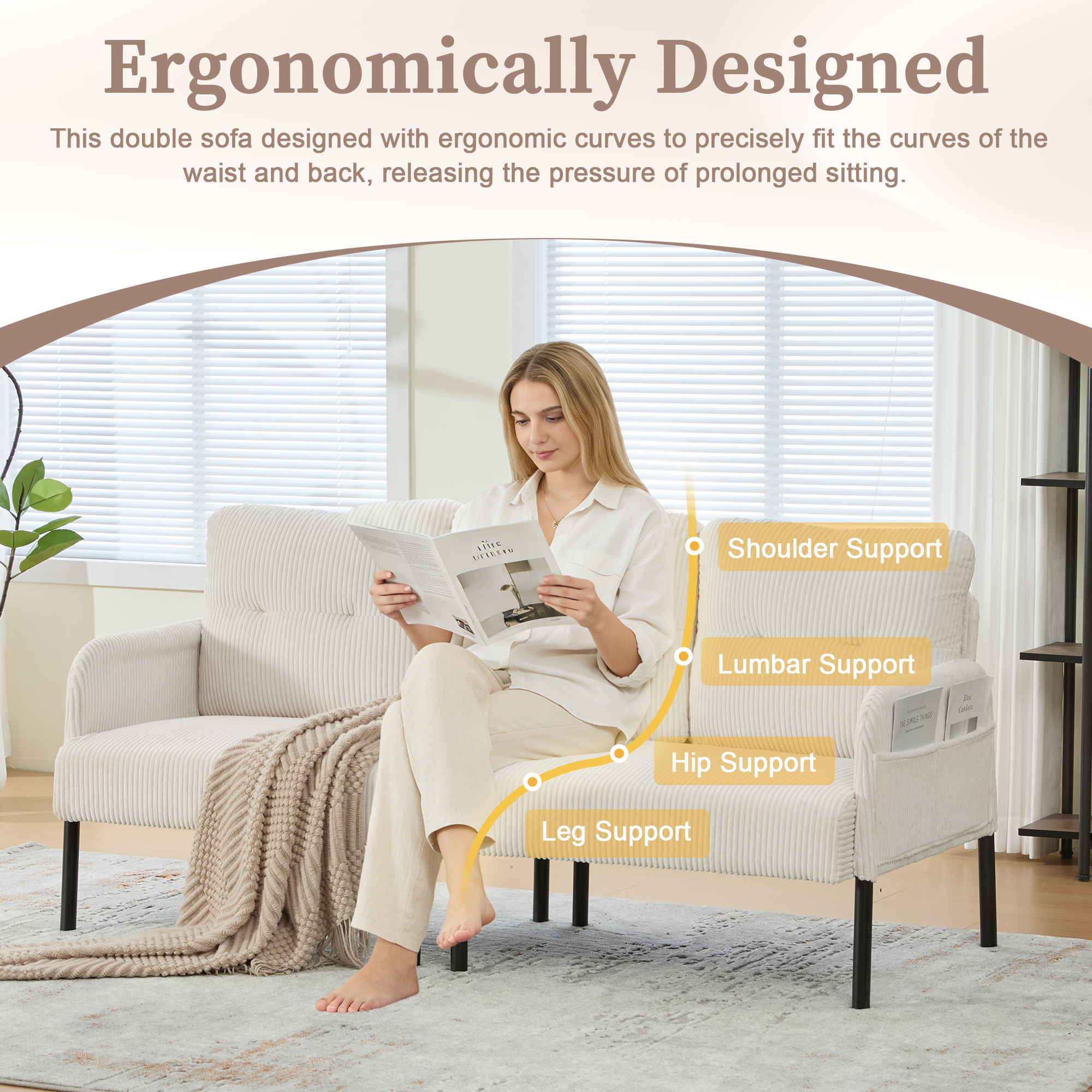 GOMYWAY Oversized Loveseat, Modern & Plush Double-seater Sofa, Corduroy — image 4