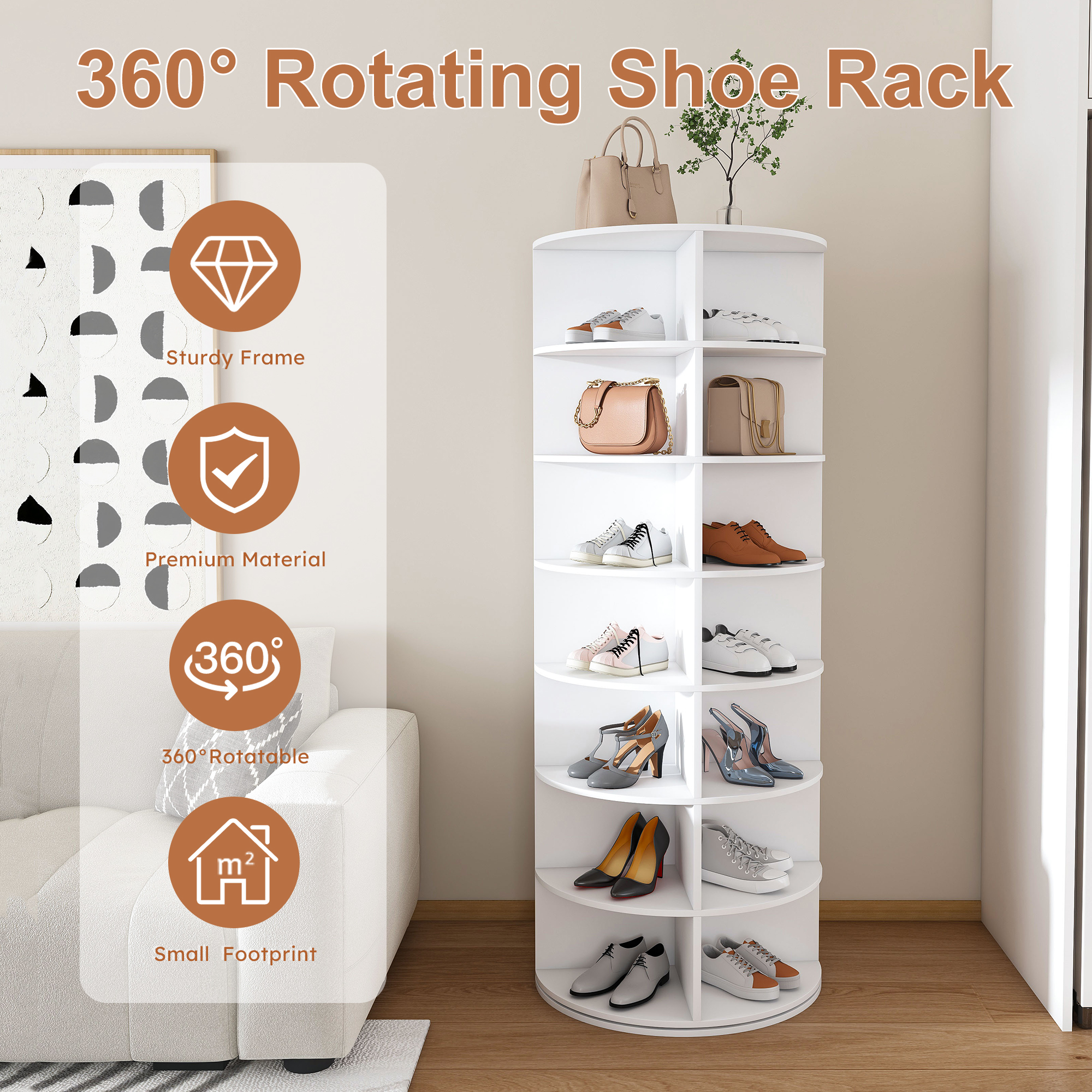 Rotating Shoe Rack Tower, 7-Tier Spinning Storage Free Standing 360 Revolving — image 3