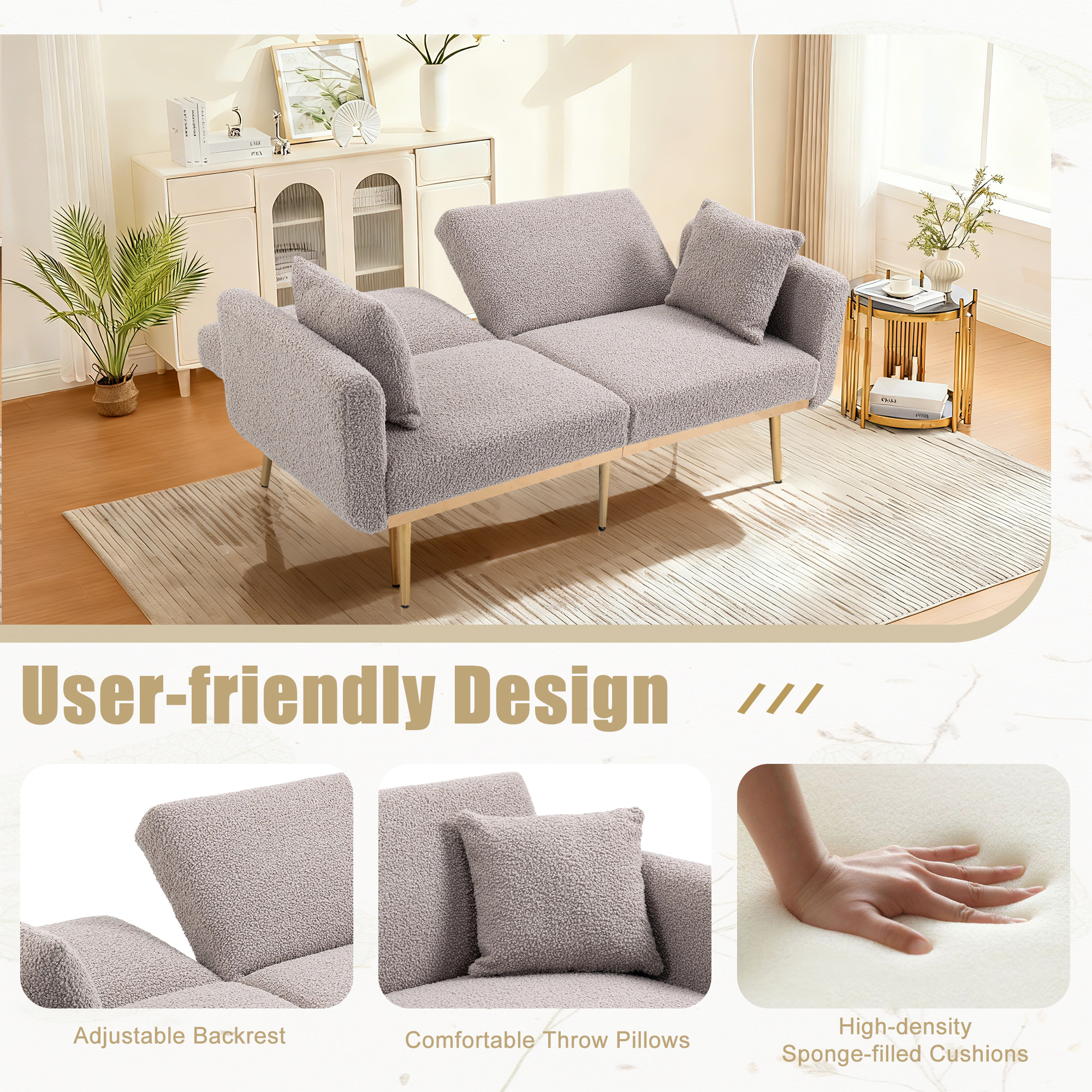 GOMYWAY Modern 2-seater Sofa For The Living Room, Velvet Upholstery — image 4