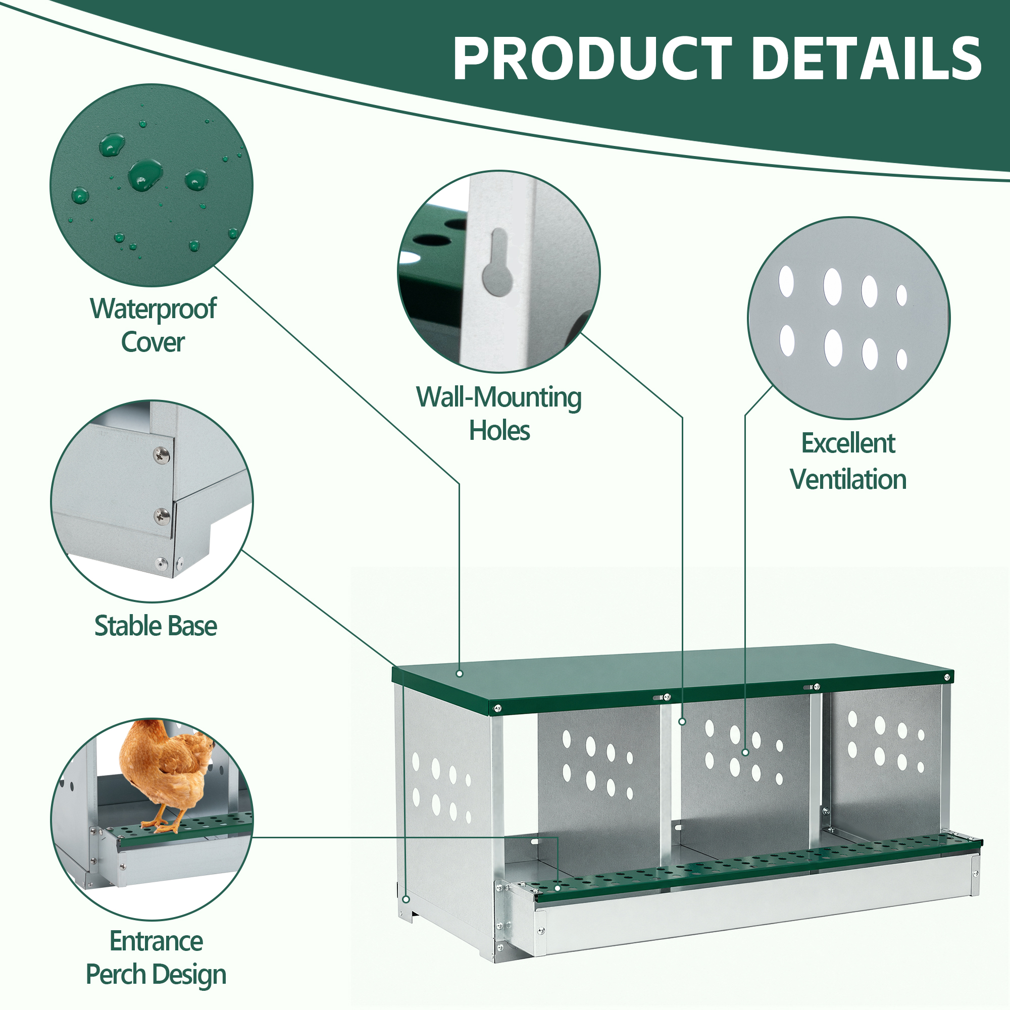 81cm X 42cm X 35.5cm 3-Compartment Chicken Nesting Box, Galvanized Steel