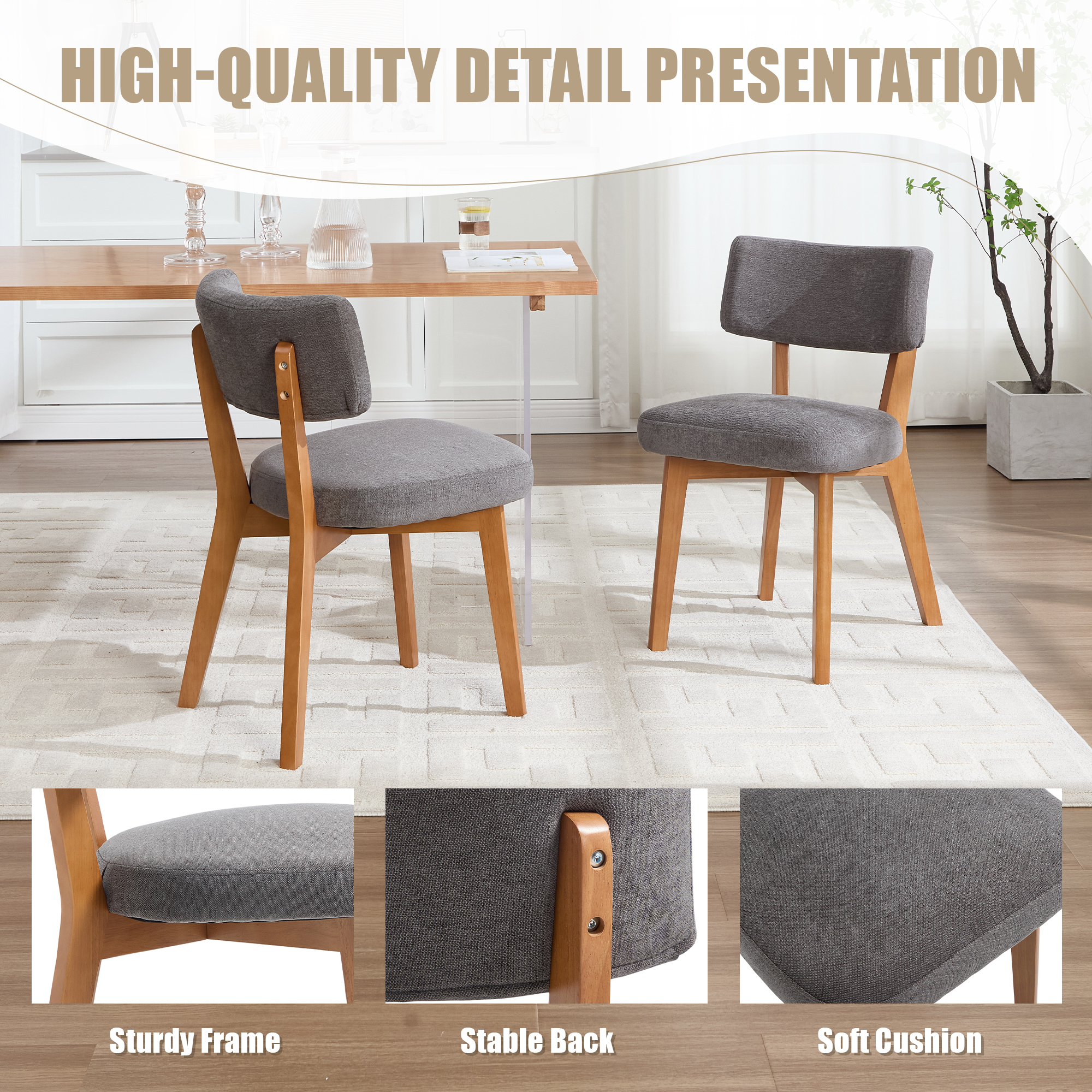 GOMYWAY Mid-Century Modern Dining Chairs Set Of 2, Upholstered Mid-Back Armless — image 5