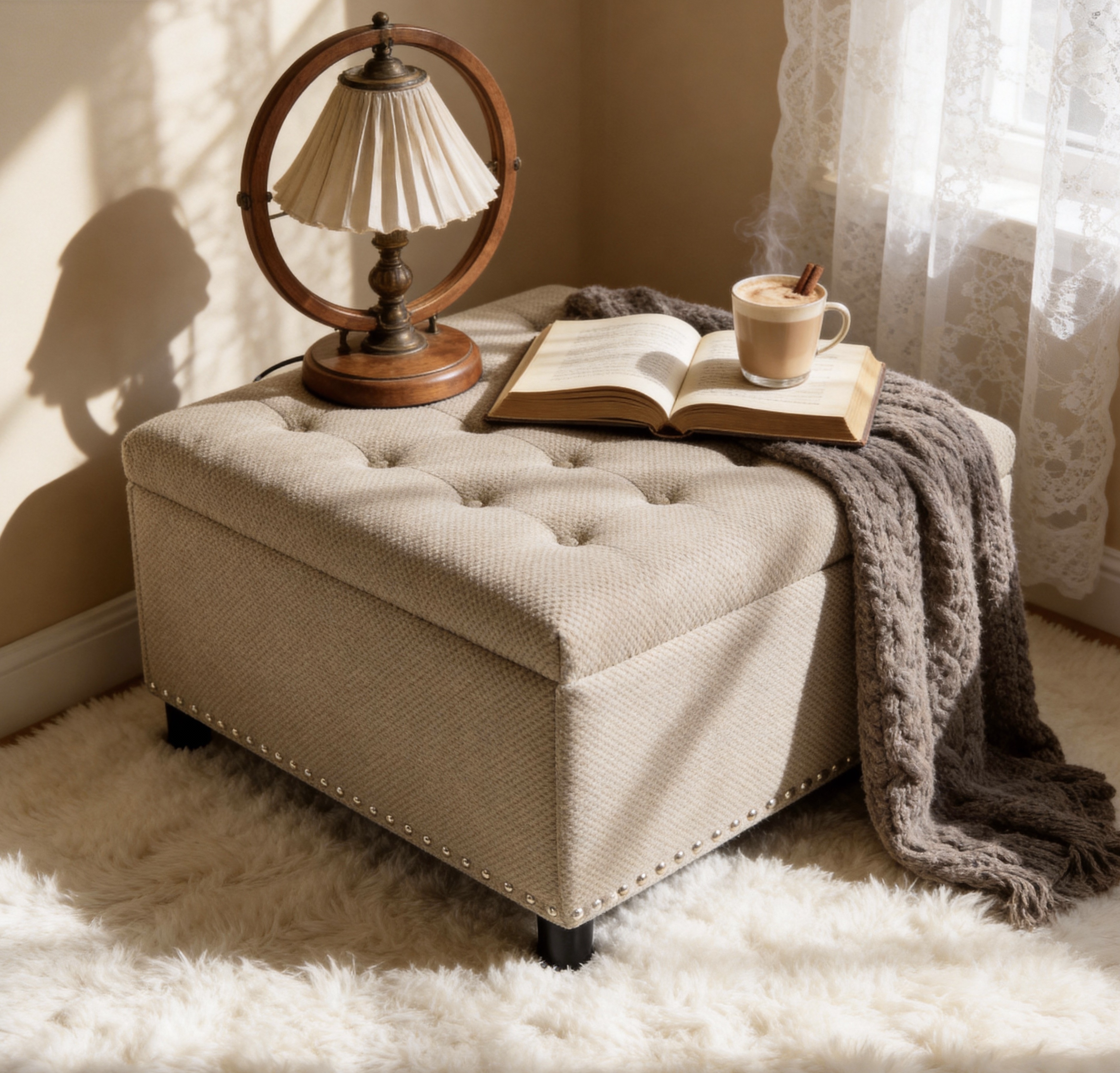 Square Storage Ottoman, Small Space Furniture, Home Decor,Camel — image 4
