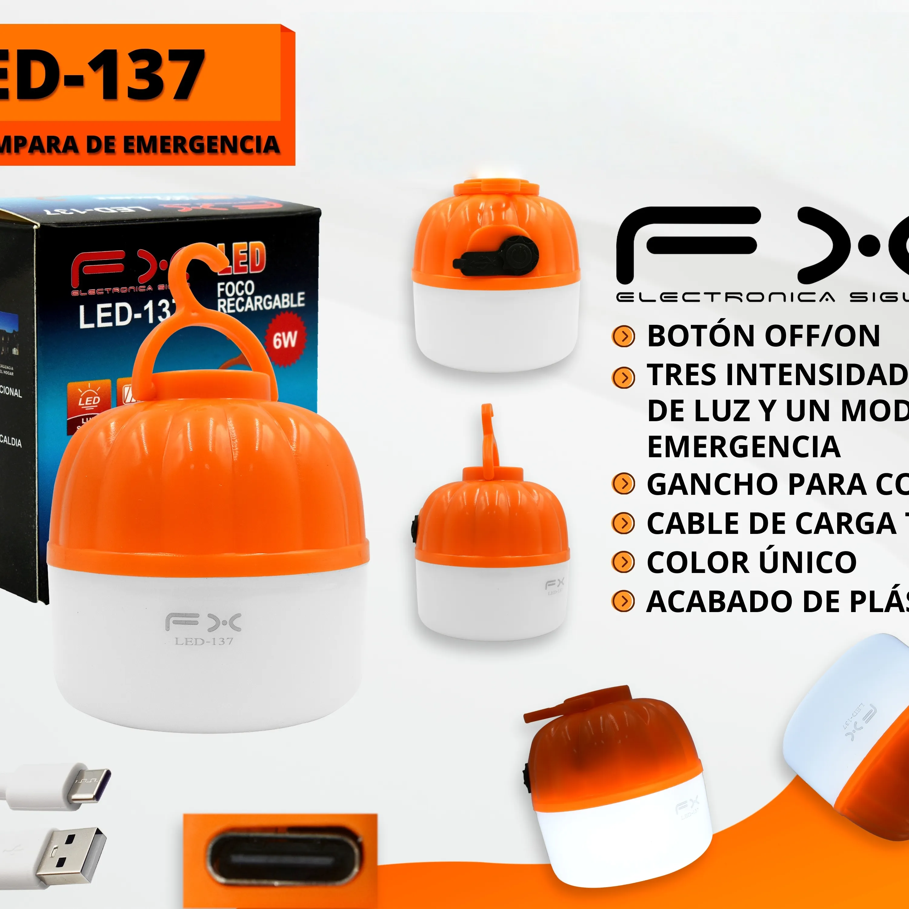 Led Rechargeable Emergency Light 6w Three-speed Dimming