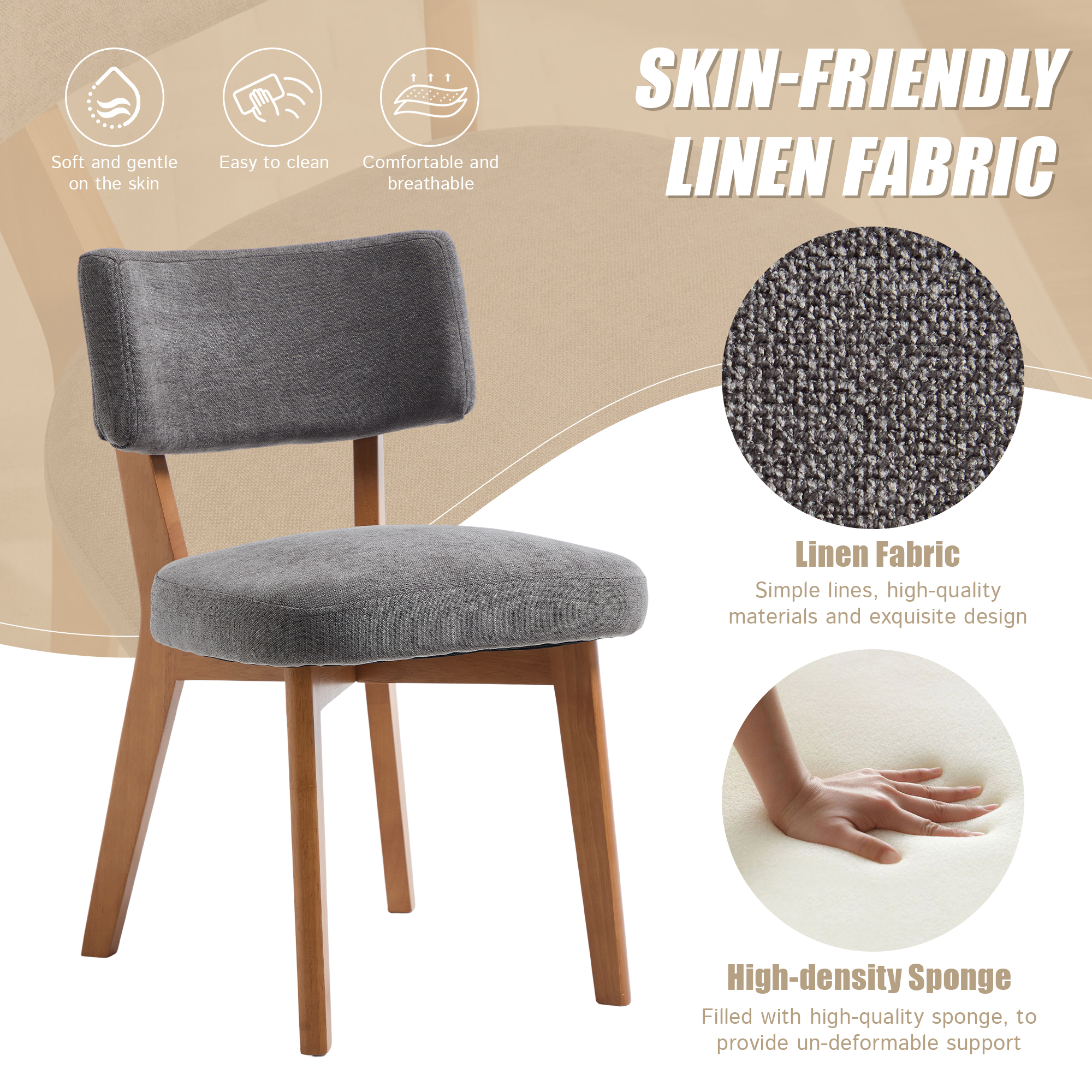 GOMYWAY Mid-Century Modern Dining Chairs Set Of 2, Upholstered Mid-Back Armless — image 4