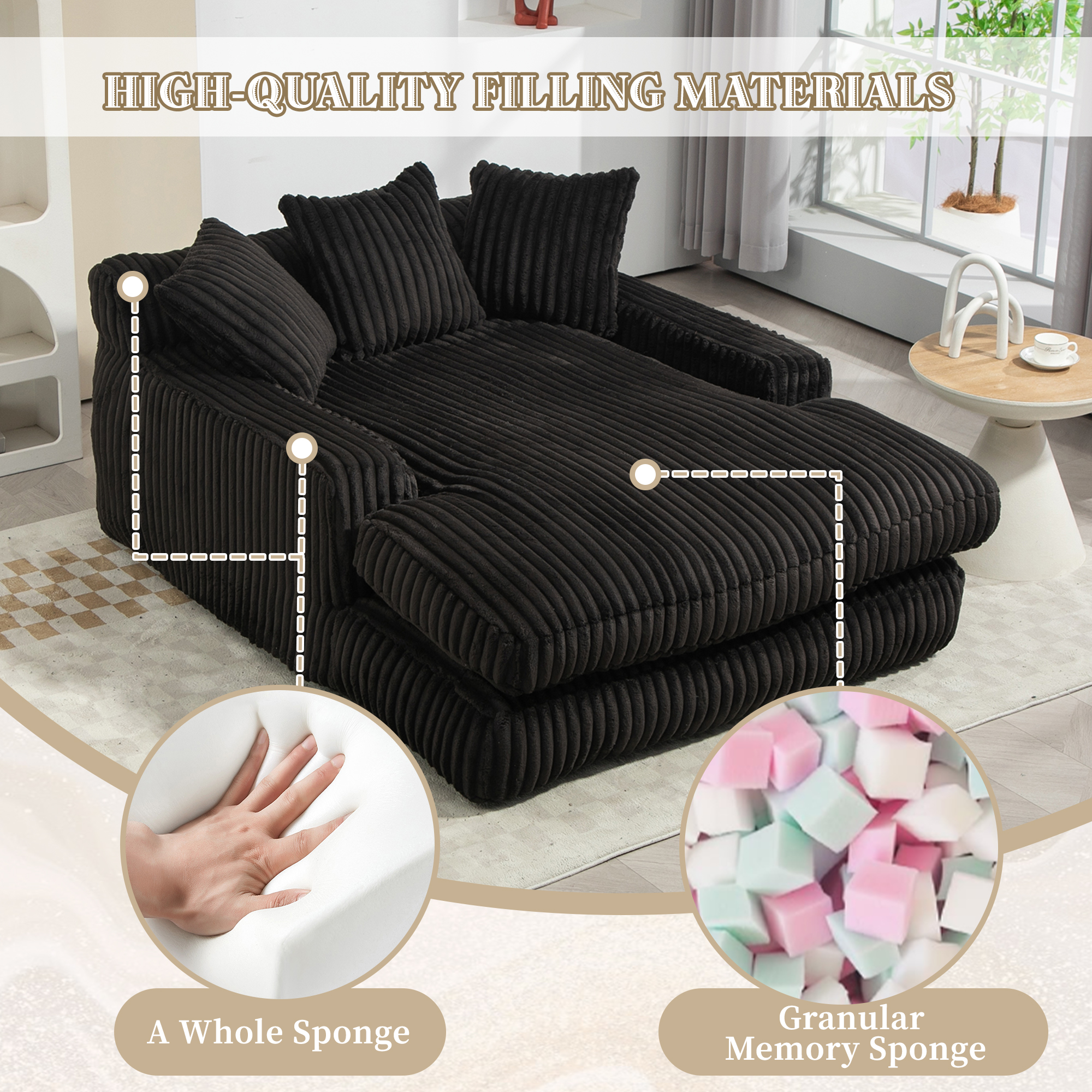 GOMYWAY Chaise Lounge Chair Indoor Bedroom, Oversized Sofa Upholstered Soft — image 2