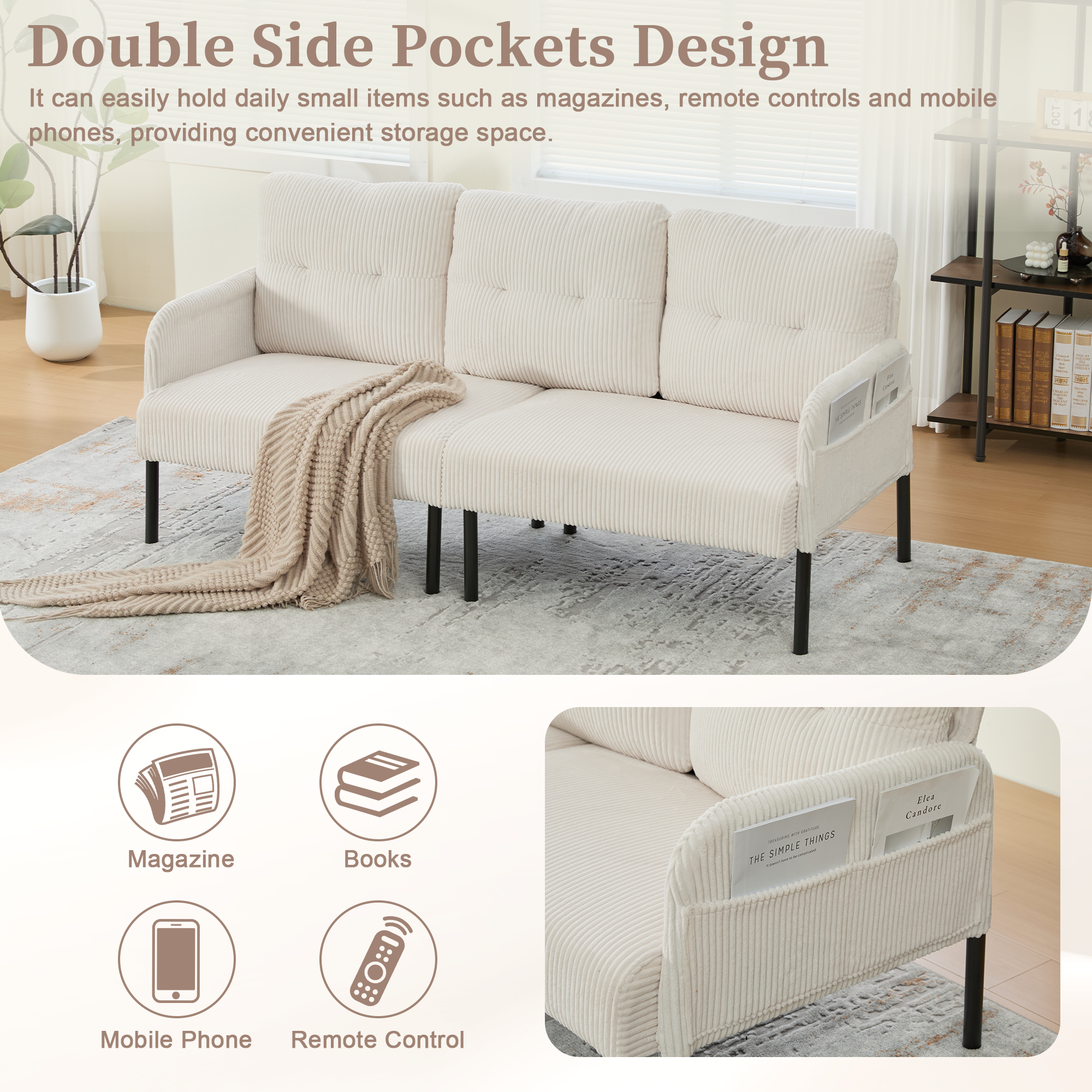 GOMYWAY Oversized Loveseat, Modern & Plush Double-seater Sofa, Corduroy — image 5