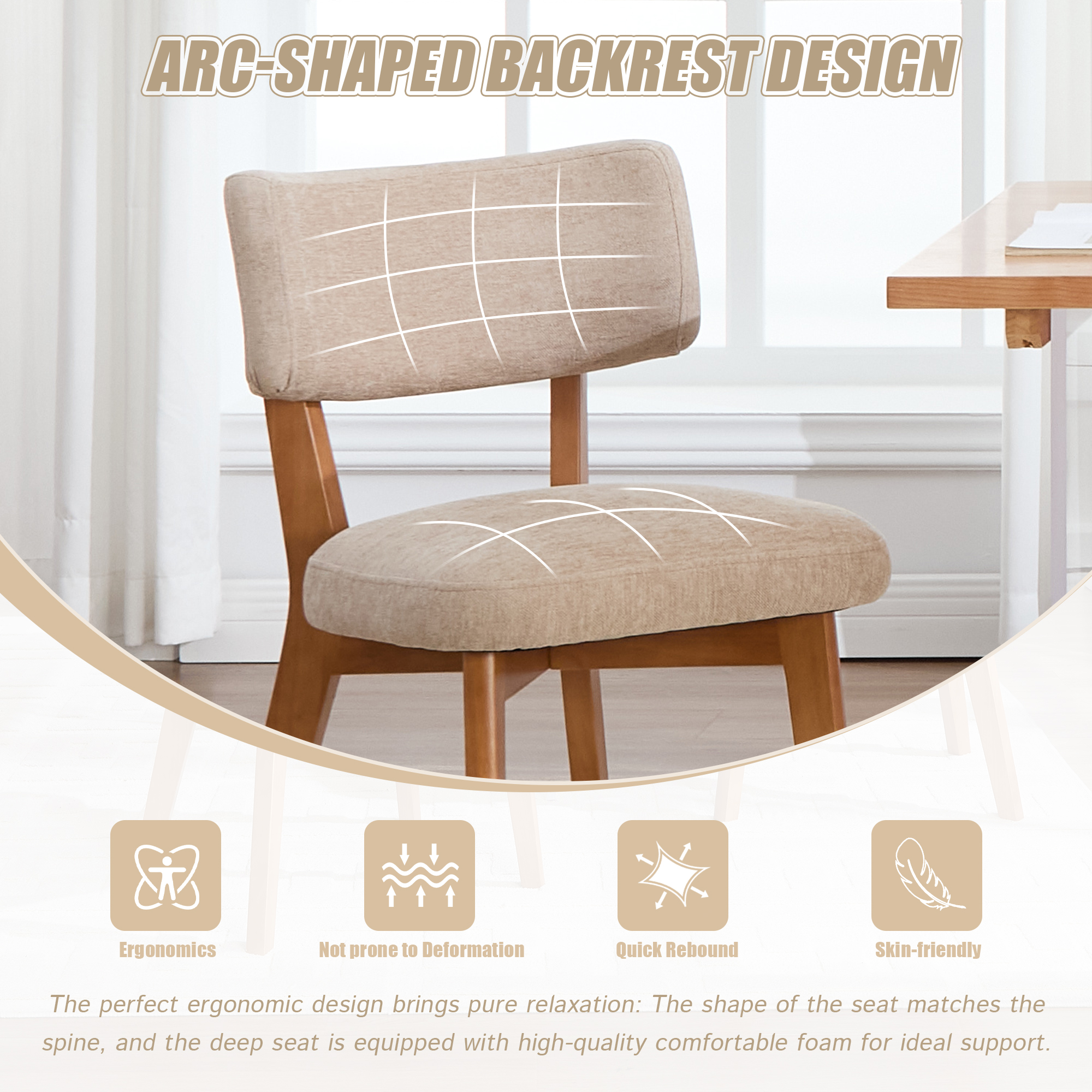 GOMYWAY Mid-Century Modern Dining Chairs Set Of 2, Upholstered Mid-Back Armless — image 2