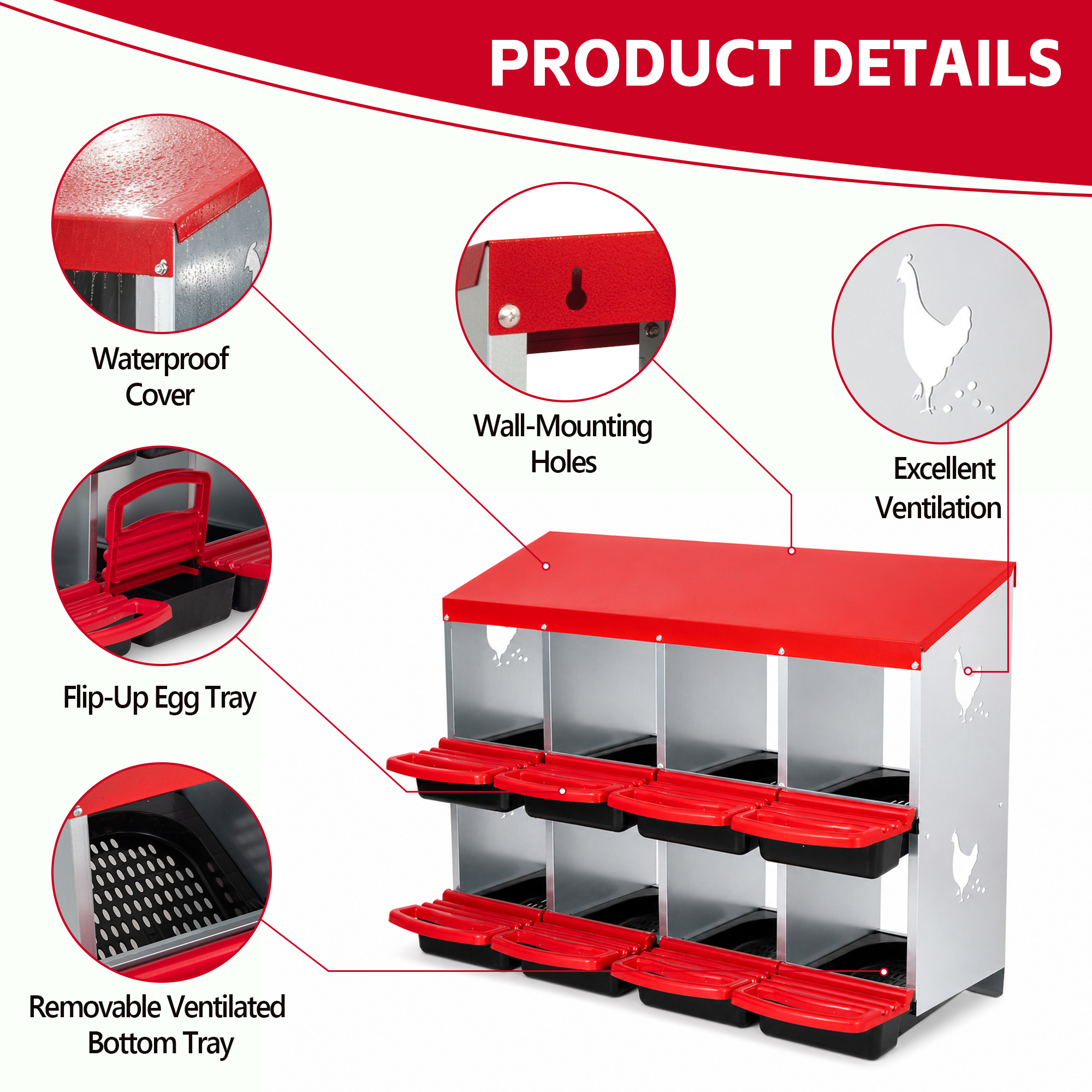 108cm X 53cm X 80cm 8-Compartment Chicken Nesting Box, Galvanized Steel — image 3