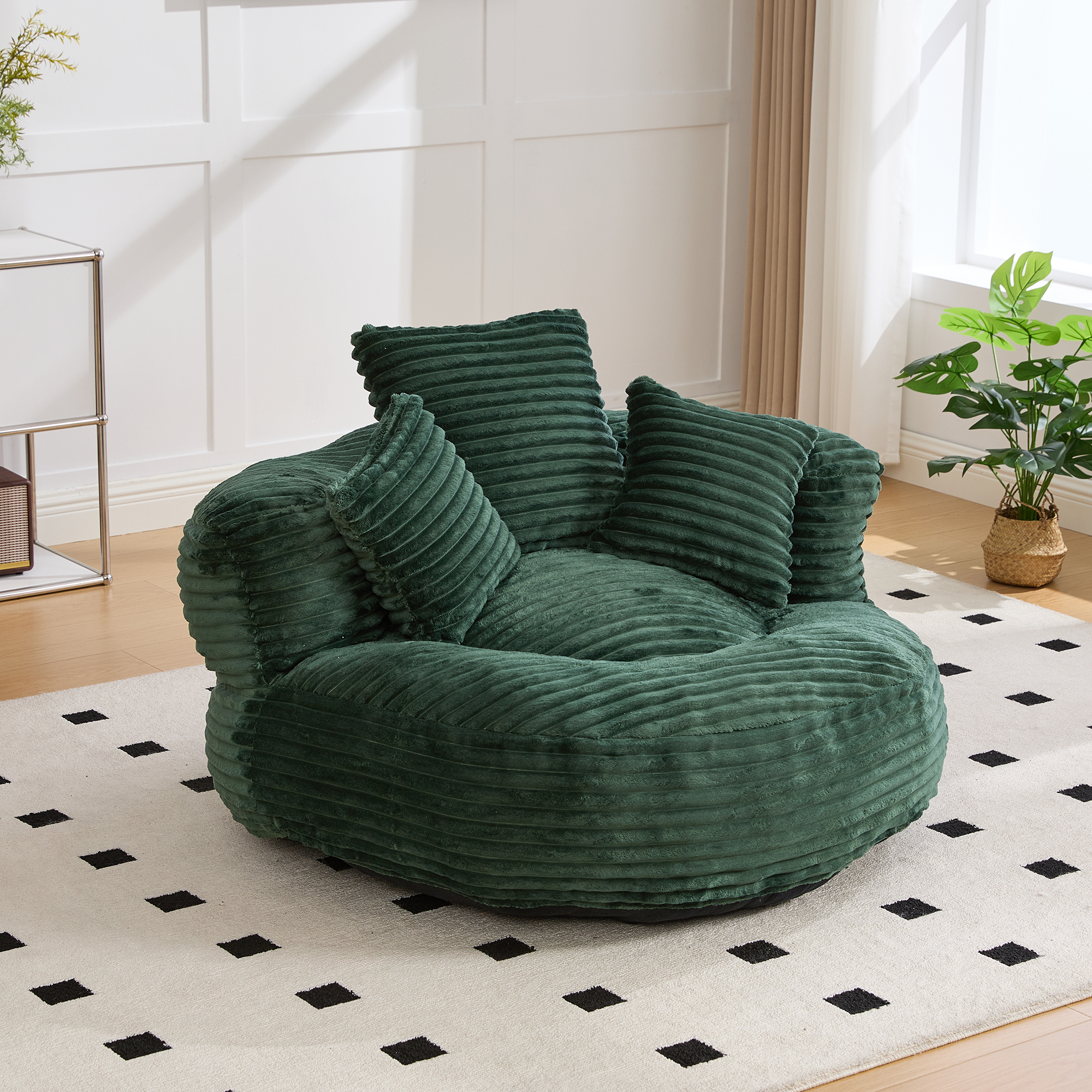 GOMYWAY Bean Bag Chairs For AdultsKids,Large Bean Bag Chair With 3 Pillows & Armrest, Soft Corduroy BeanBag Chair For Reading Gaming Living Room BedroomEmerald 4