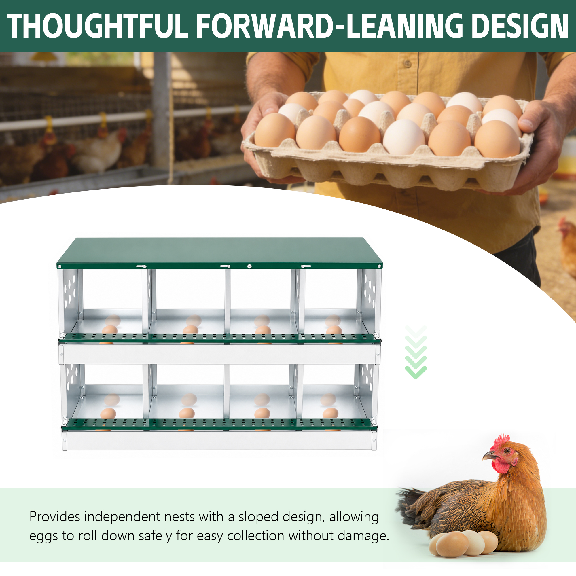 108cm X 42cm X 62cm 8-Compartment Chicken Nesting Box, Galvanized Steel — image 2