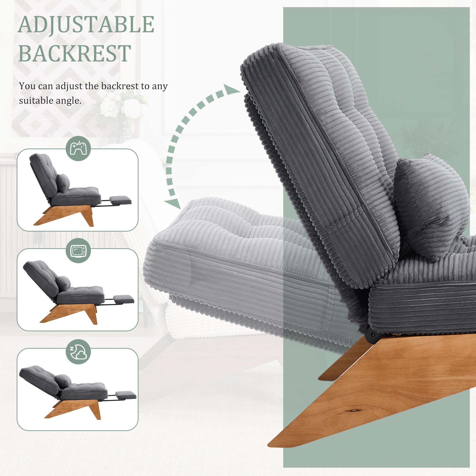 GOMYWAY Accent Chair With Integrated Foldable Ottoman