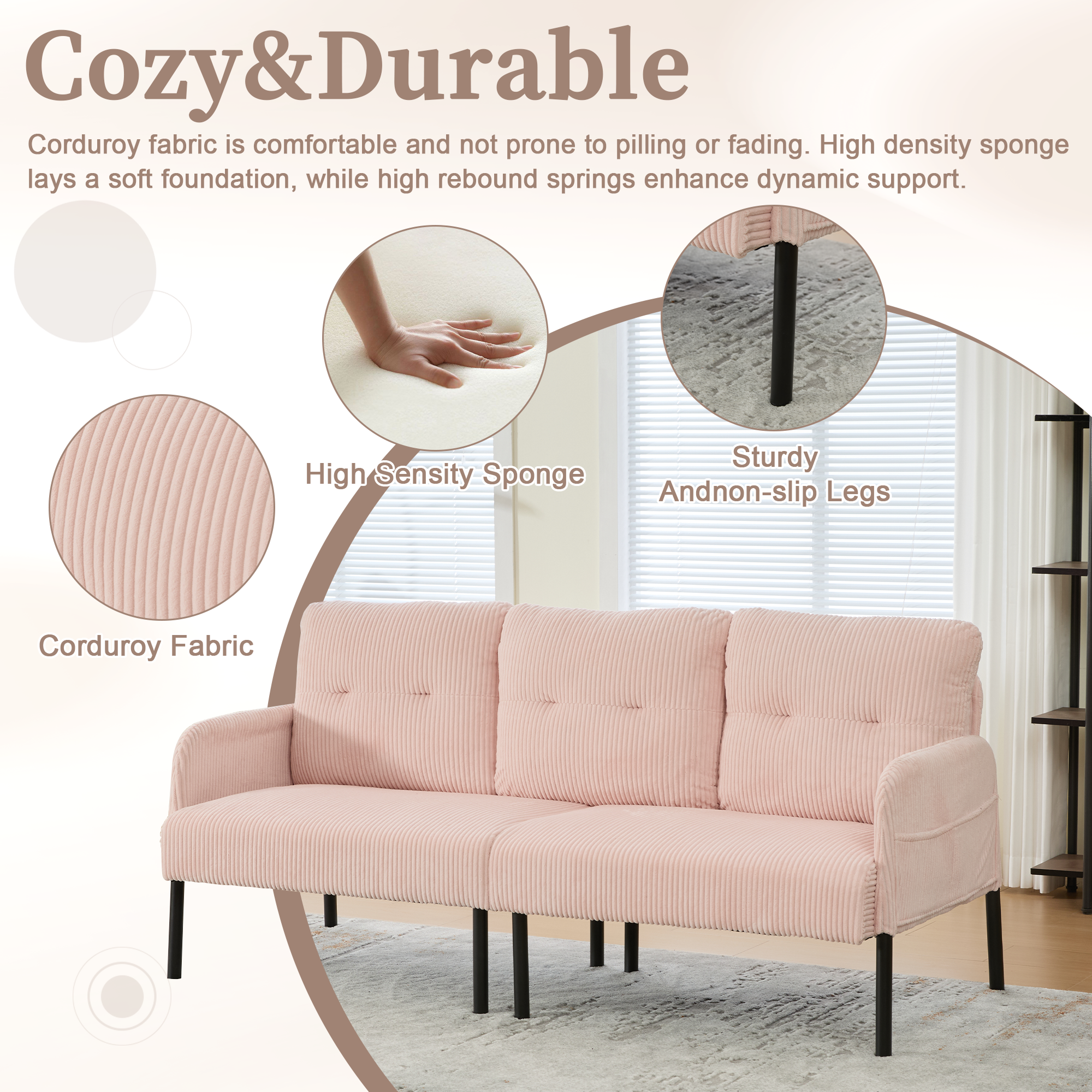 GOMYWAY Oversized Loveseat, Modern & Plush Double-seater Sofa, Corduroy